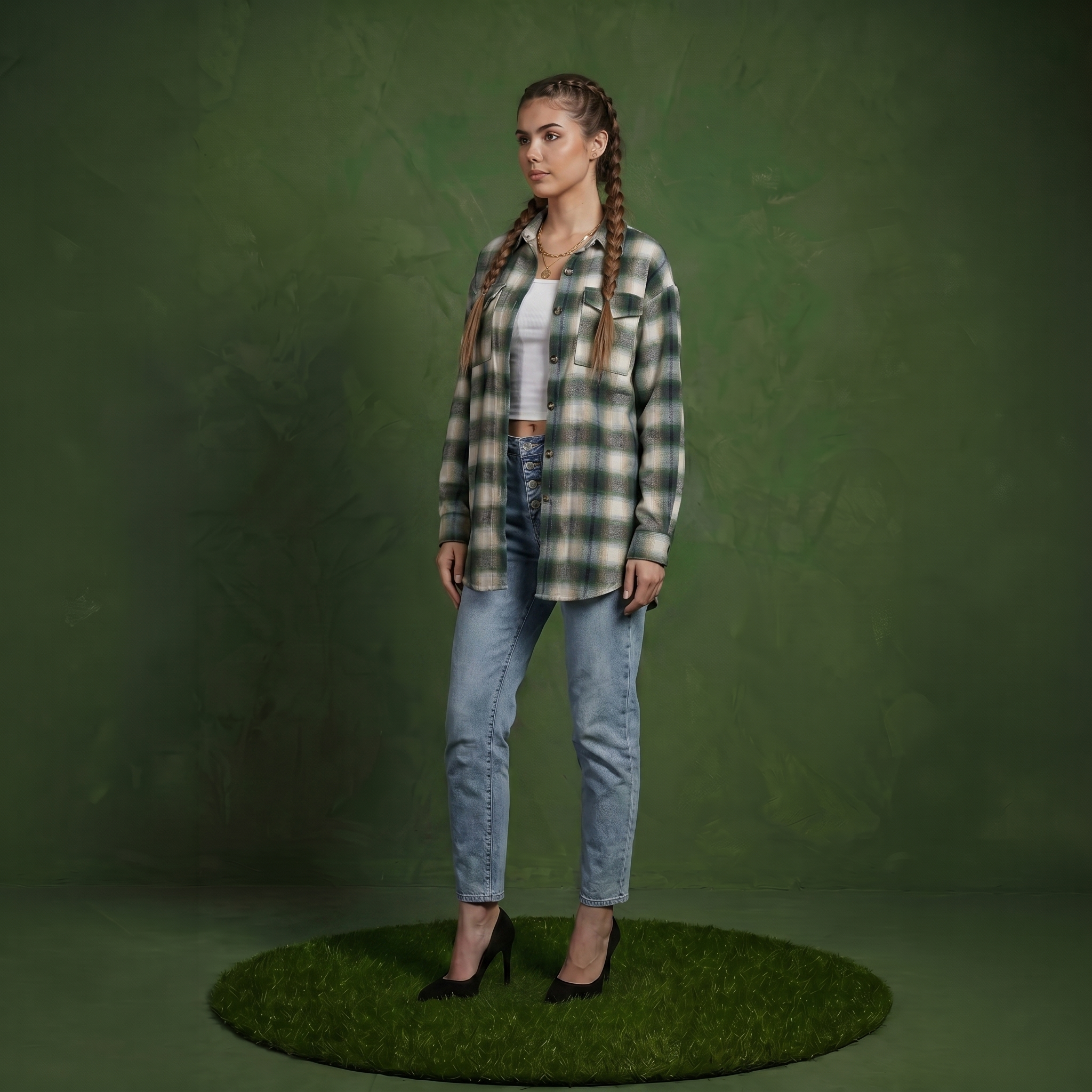Anna-Kaci Women's Long Sleeve Plaid Button-Up Shirt with Chest Pockets