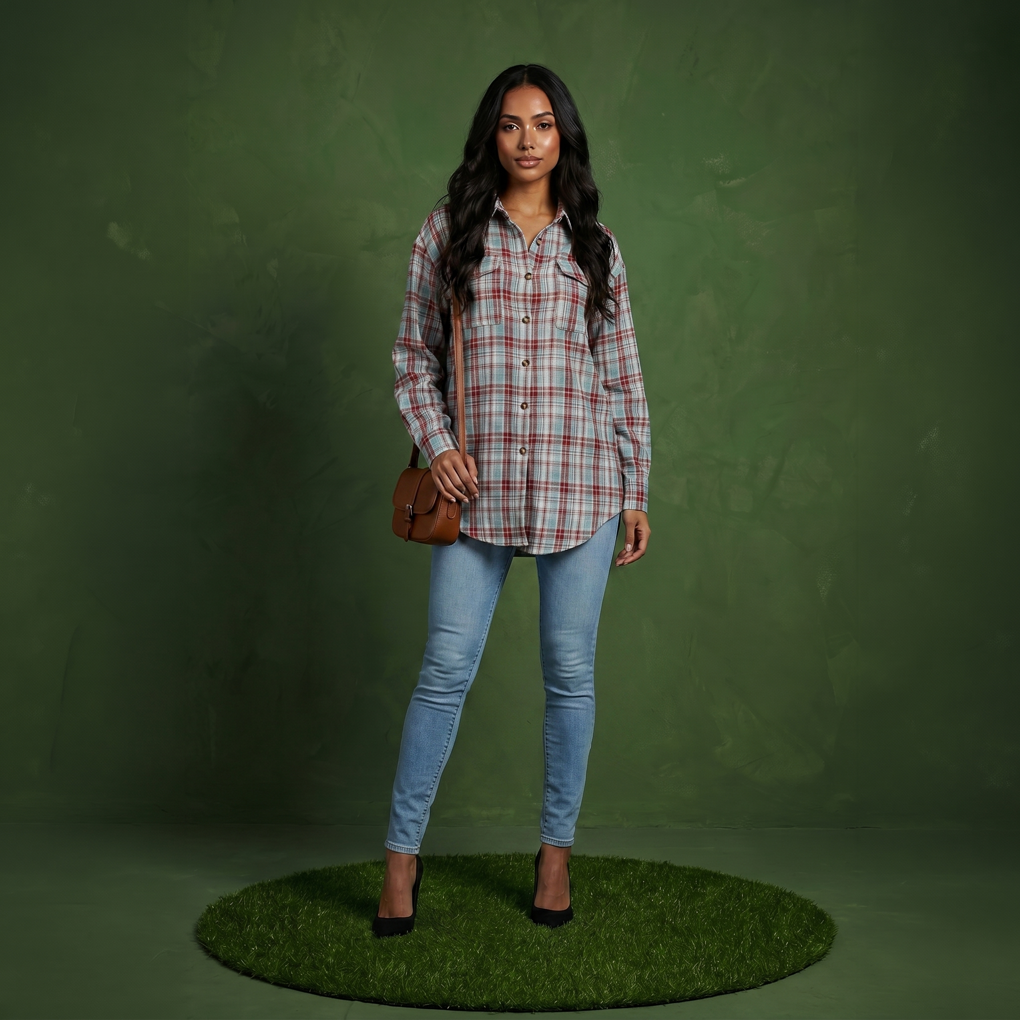 Anna-Kaci Women's Long Sleeve Plaid Button-Up Shirt with Chest Pockets