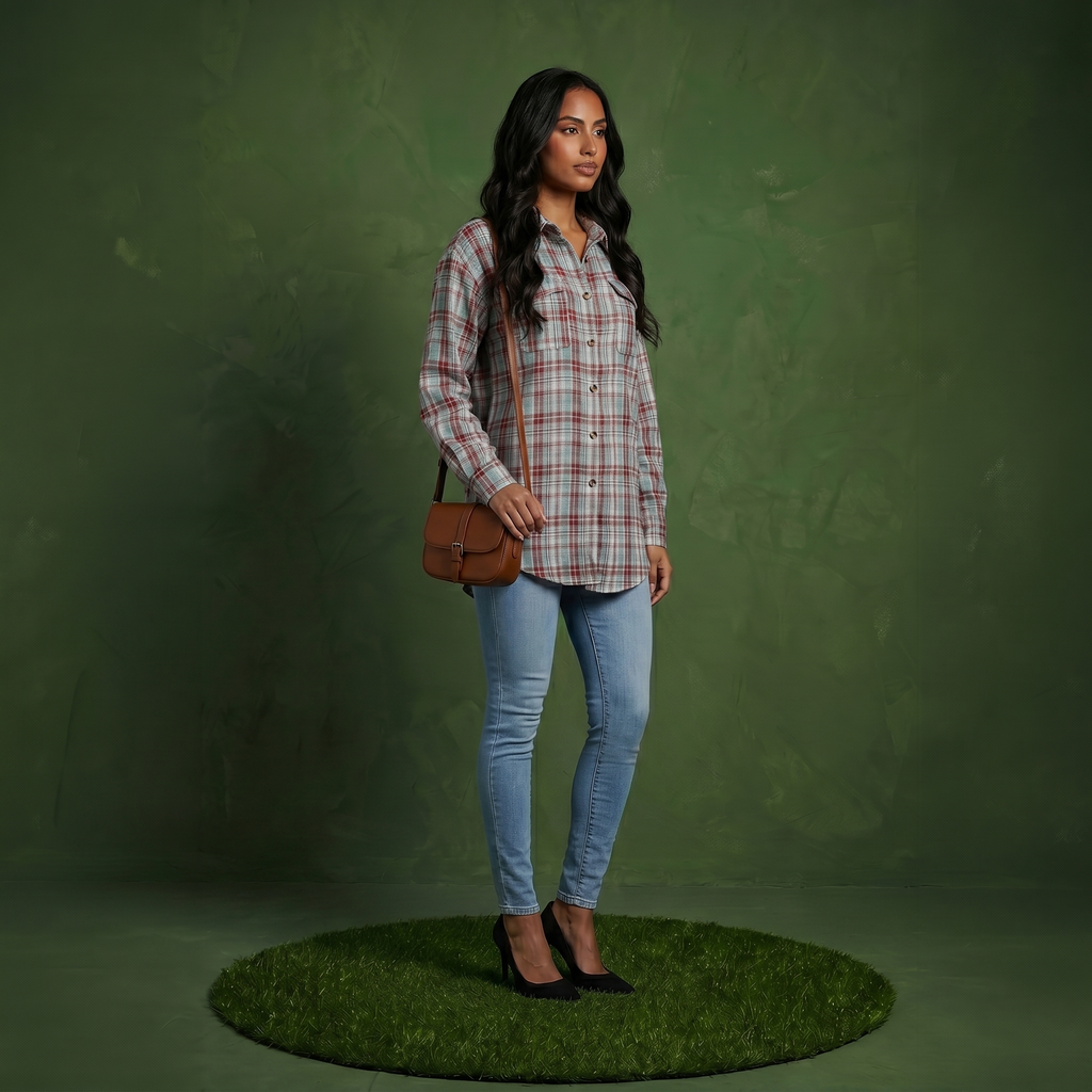 Anna-Kaci Women's Long Sleeve Plaid Button-Up Shirt with Chest Pockets