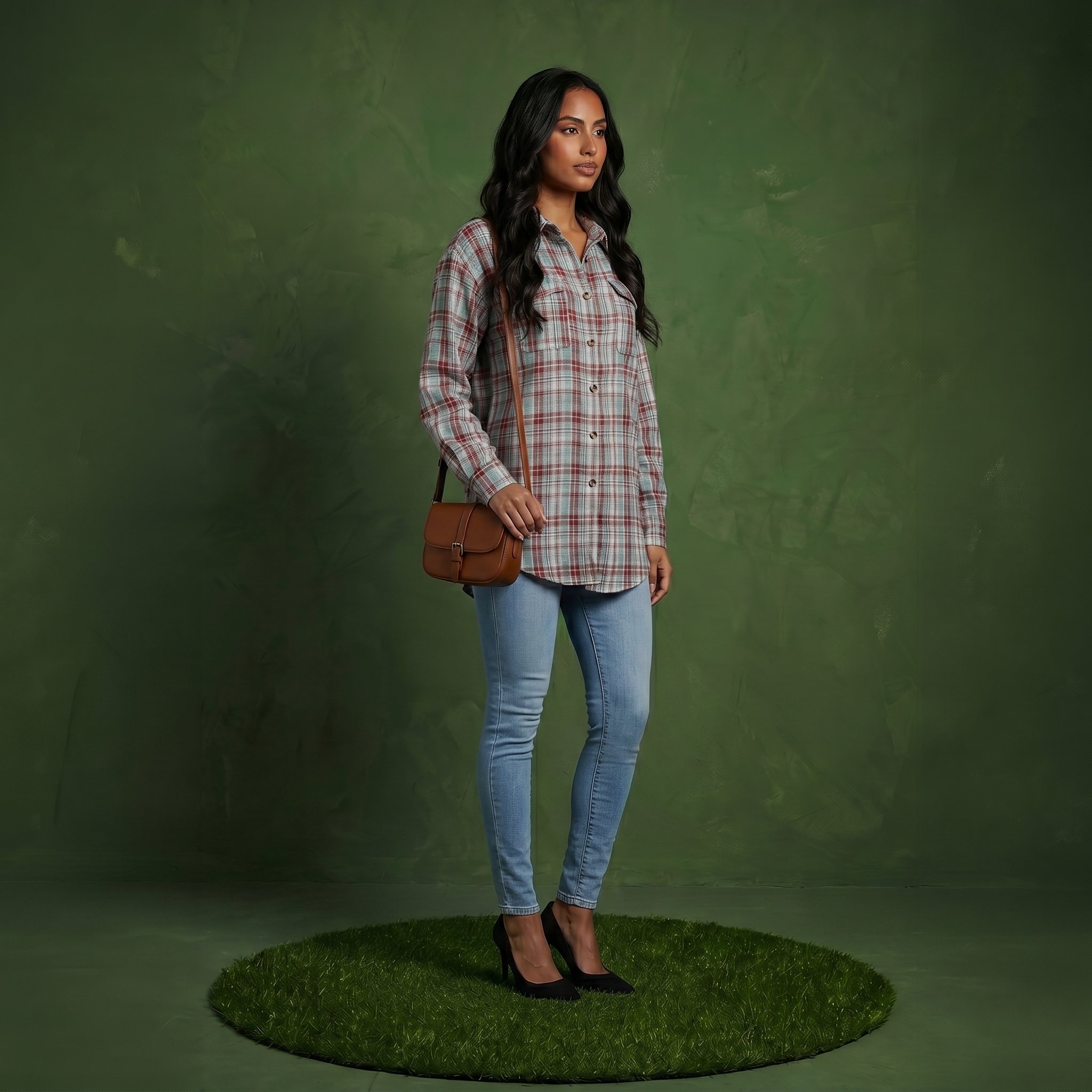 Anna-Kaci Women's Long Sleeve Plaid Button-Up Shirt with Chest Pockets
