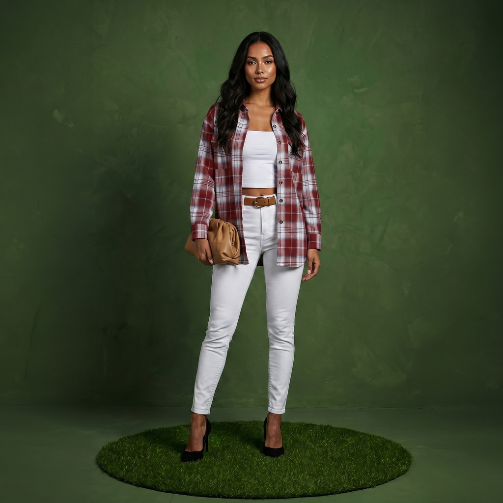 Anna-Kaci Women's Long Sleeve Plaid Button-Up Shirt with Chest Pockets