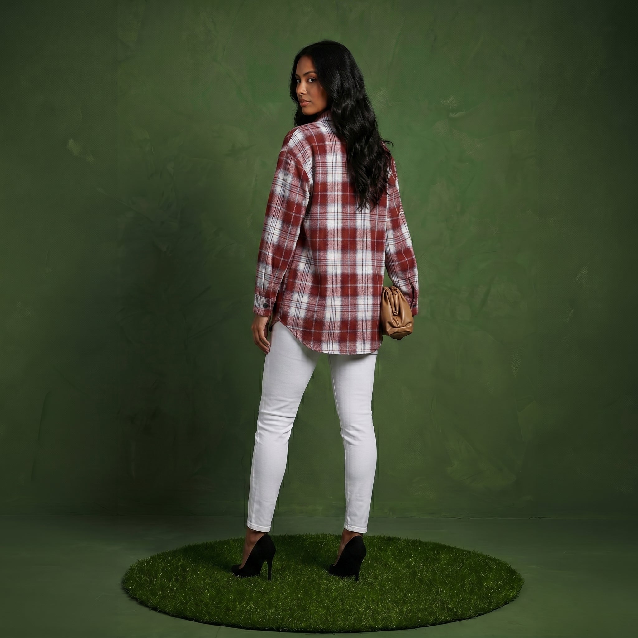 Anna-Kaci Women's Long Sleeve Plaid Button-Up Shirt with Chest Pockets