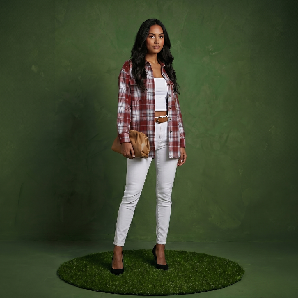 Anna-Kaci Women's Long Sleeve Plaid Button-Up Shirt with Chest Pockets
