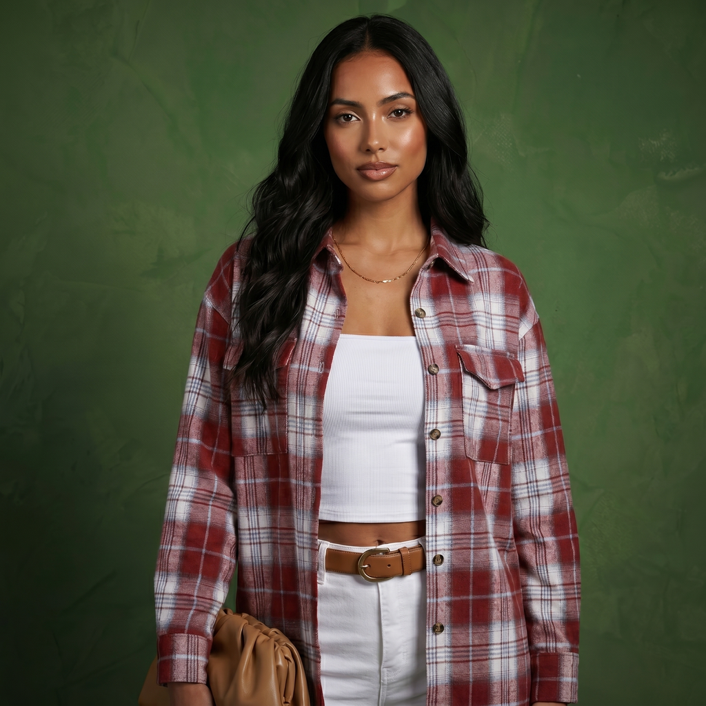 Anna-Kaci Women's Long Sleeve Plaid Button-Up Shirt with Chest Pockets