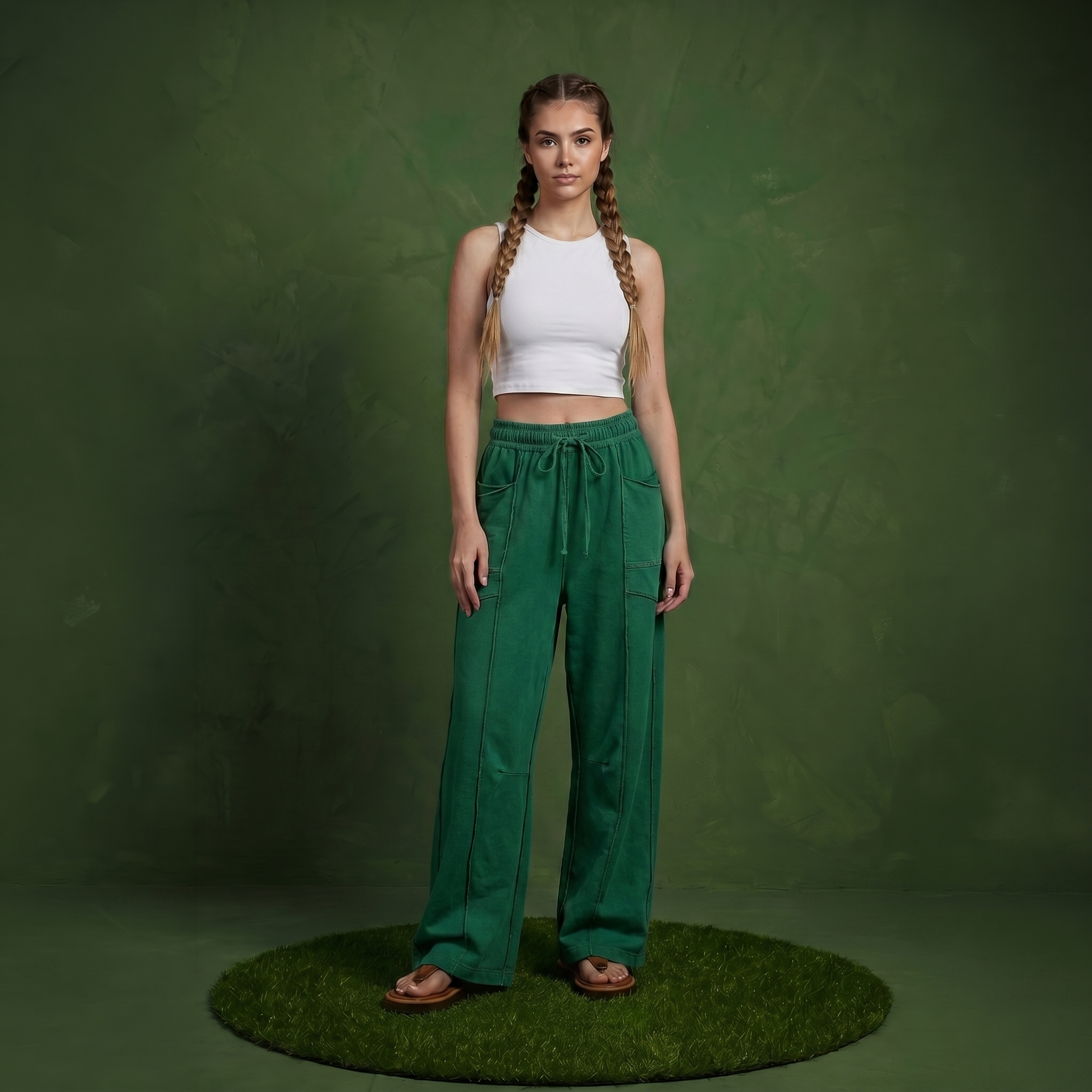 Anna-Kaci Women¡¯s Soft Wide Leg Pants with Cargo Style Seam Detailing Adjustable Drawstring Waistband and Relaxed Stretch Fit