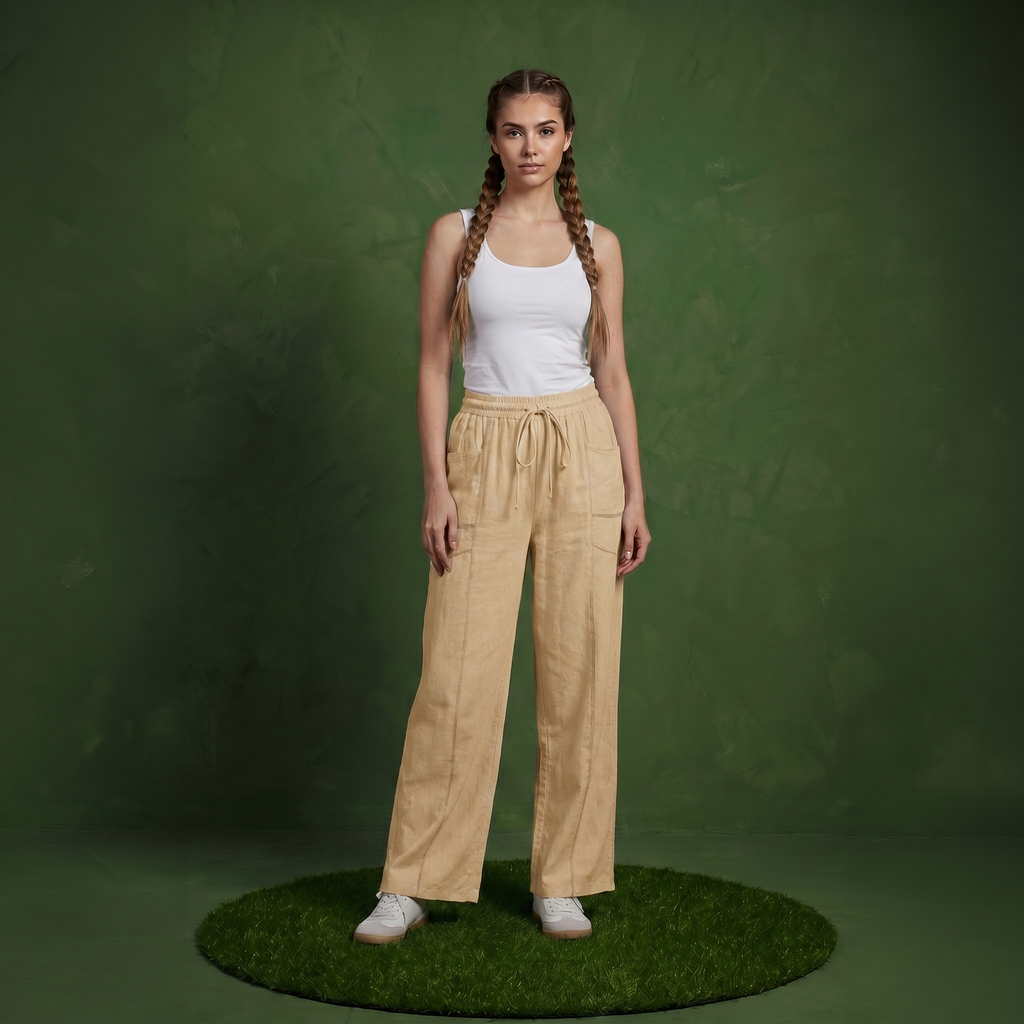 Anna-Kaci Women¡¯s Soft Wide Leg Pants with Cargo Style Seam Detailing Adjustable Drawstring Waistband and Relaxed Stretch Fit