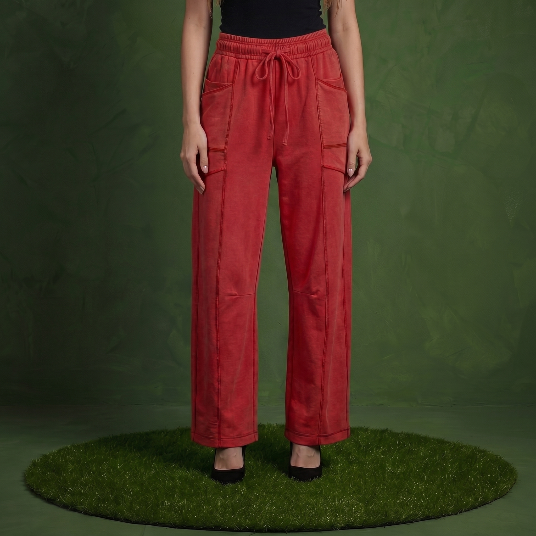 Anna-Kaci Women¡¯s Soft Wide Leg Pants with Cargo Style Seam Detailing Adjustable Drawstring Waistband and Relaxed Stretch Fit