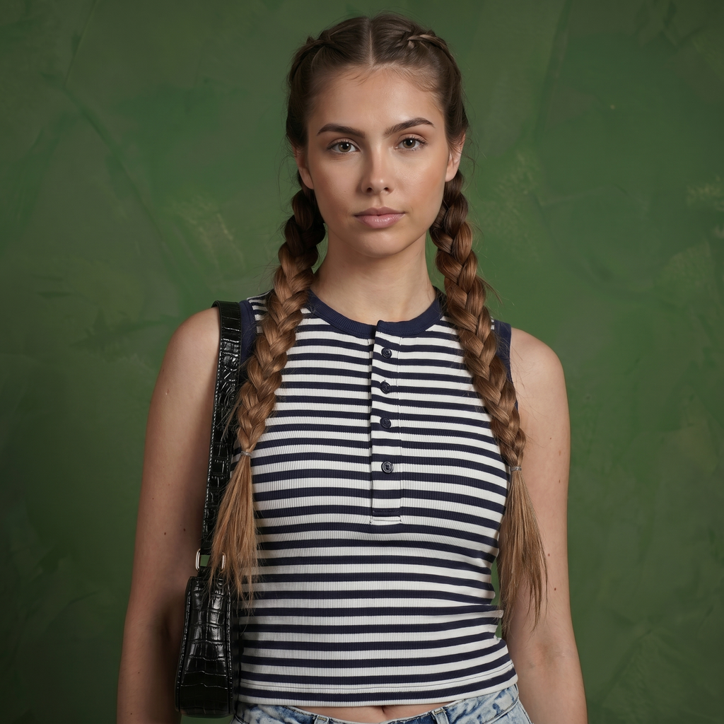 Anna-Kaci Striped Sleeveless Knit Tank Top with Button Front Crew Neck