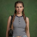 Anna-Kaci Striped Sleeveless Knit Tank Top with Button Front Crew Neck