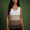 Anna-Kaci Women's Sleeveless Open Knit Tank Top with V Neck and Fringe Hem Detail