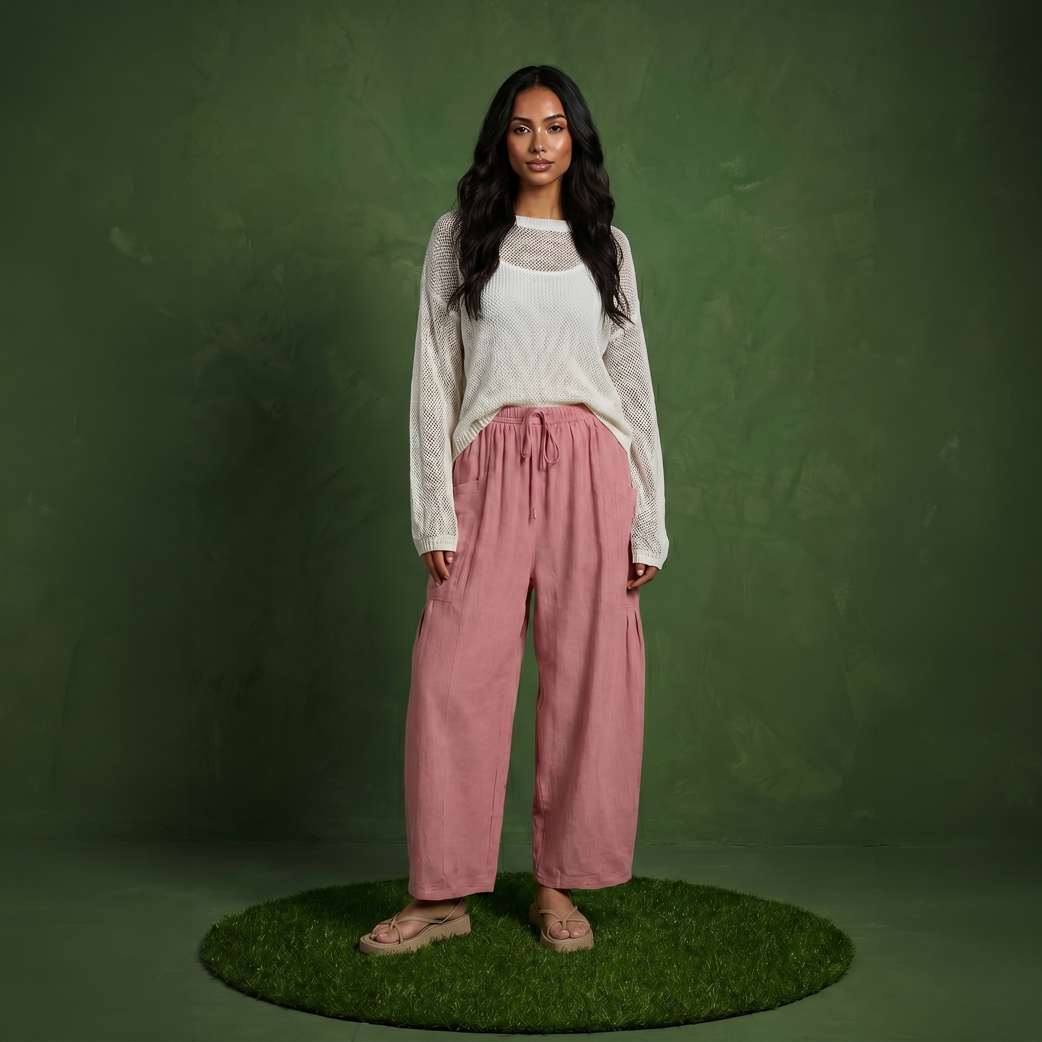 Anna-Kaci Women's Wide Leg Drawstring Pants with Elastic Waistband, Utility Pockets and Relaxed Fit