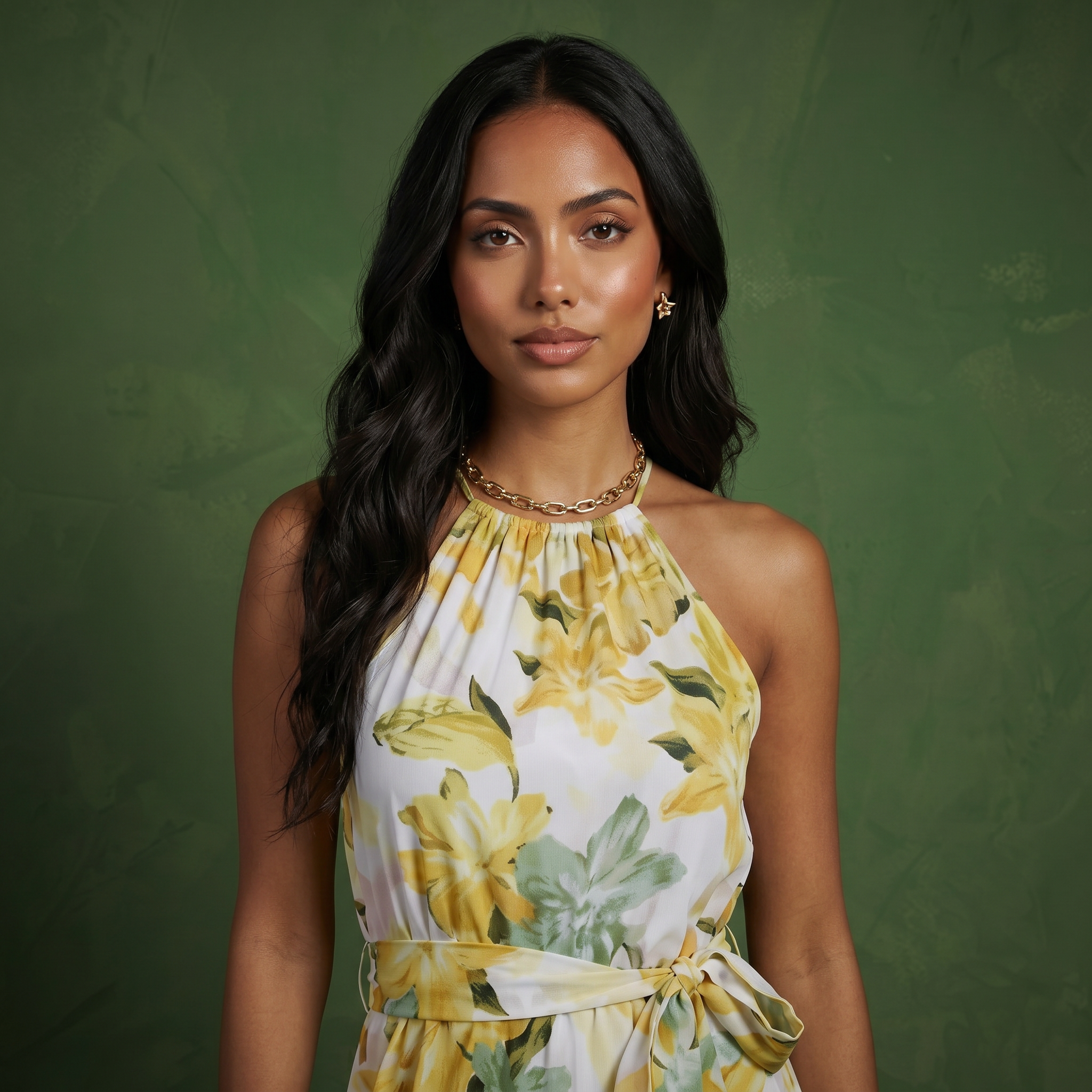 Anna-Kaci Women's Halter Neck Midi Dress with Floral Print and Asymmetrical Hem