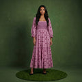Anna-Kaci Women's Smocked Square Neck Maxi Dress with Embroidered Floral Pattern Puff Sleeves