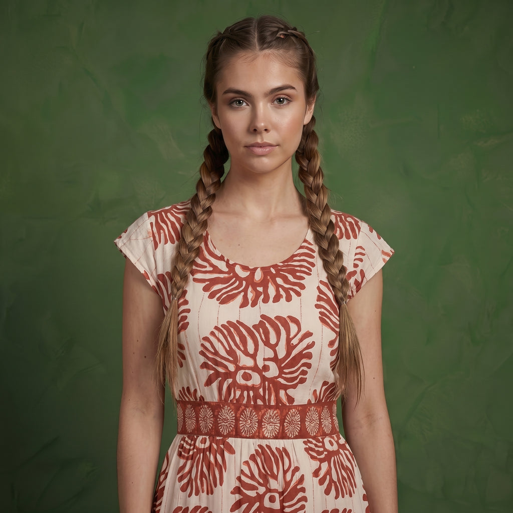Anna-Kaci Short Sleeve Maxi Dress with Printed Design V Neckline Smocked Waist and Tiered Flowy Silhouette