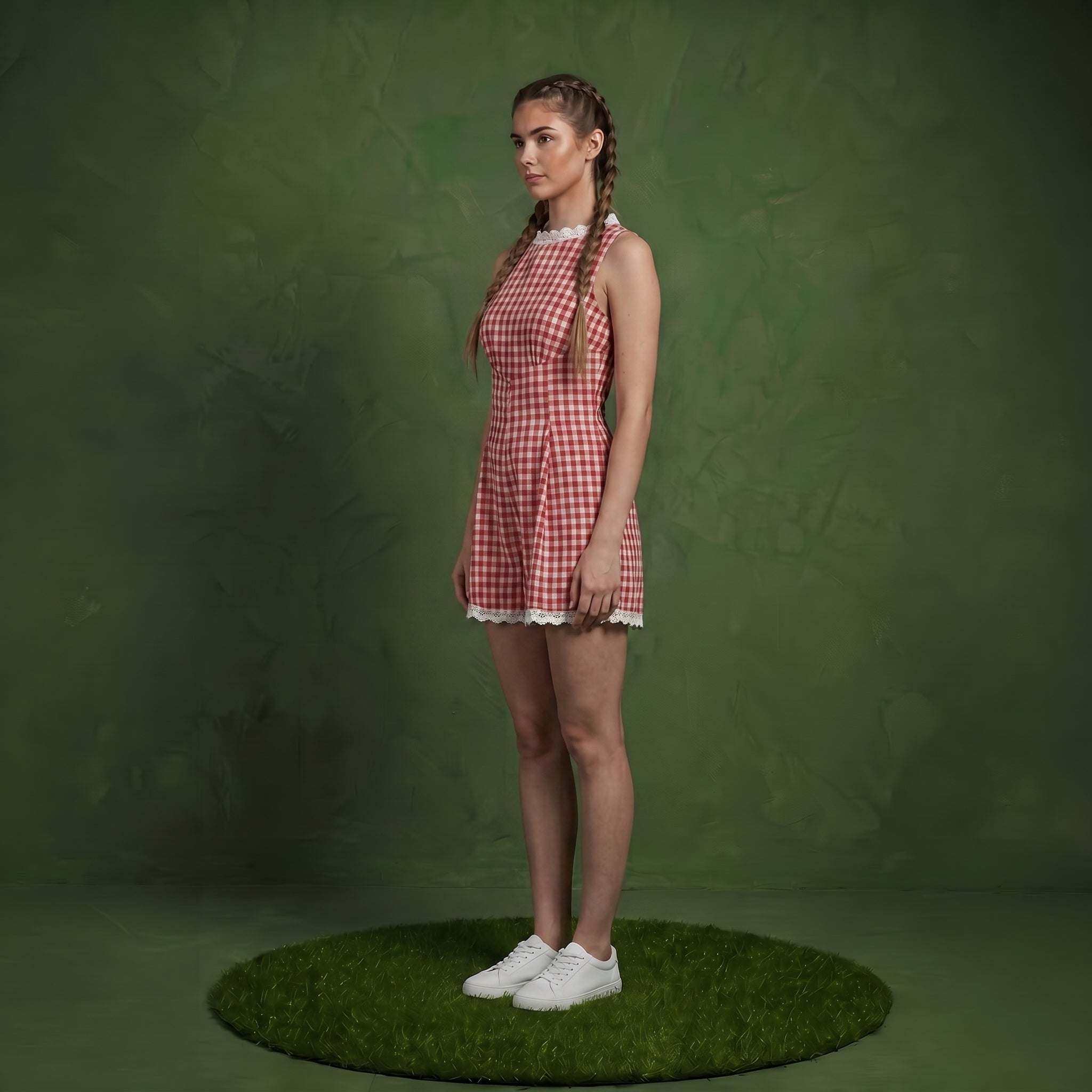 Anna-Kaci Women's Gingham Romper Sleeveless Lace Trim Fit and Flare Lightweight Casual One Piece