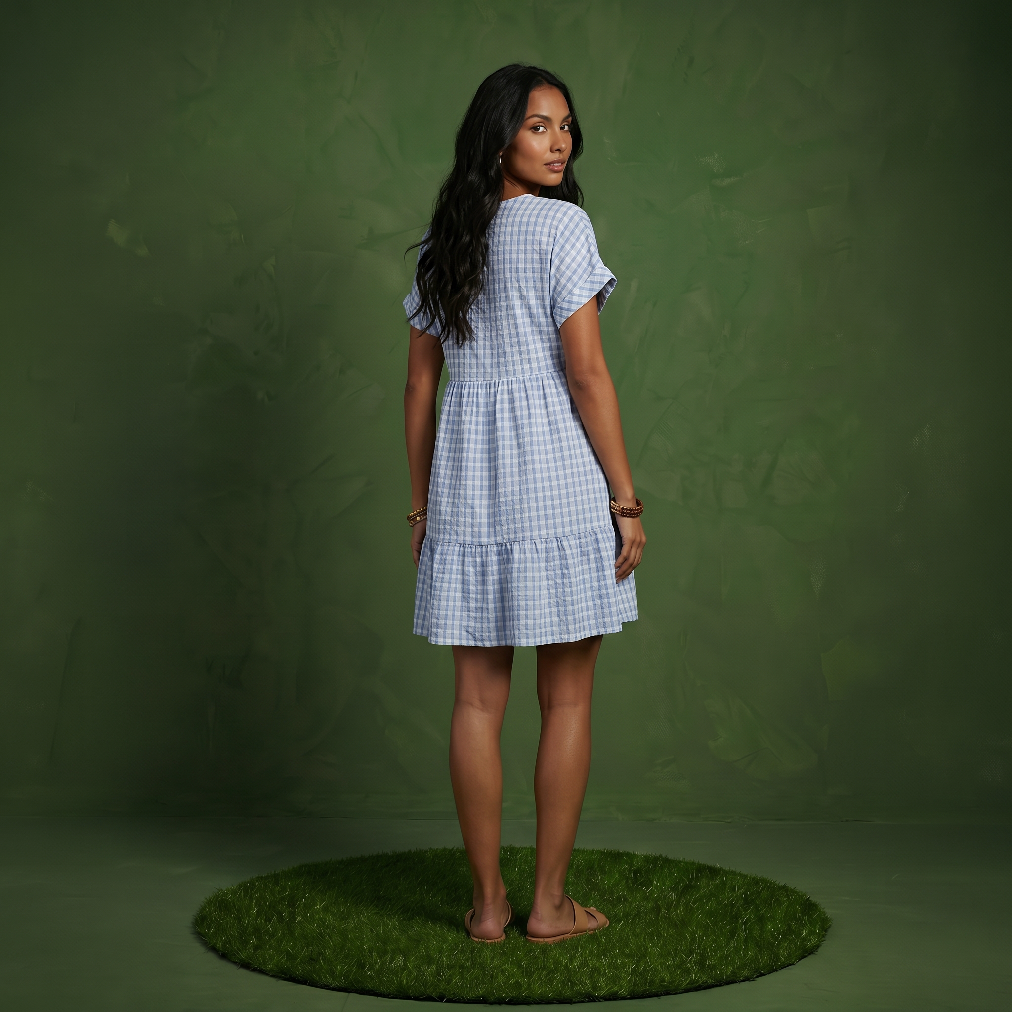 Anna-Kaci Women's Short Sleeve V Neck Plaid Mini Dress with Tiered Hem Loose Fit Casual Lightweight Summer Dress