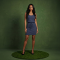 Black women's mini dress with textured, sleeveless and scoop neck
