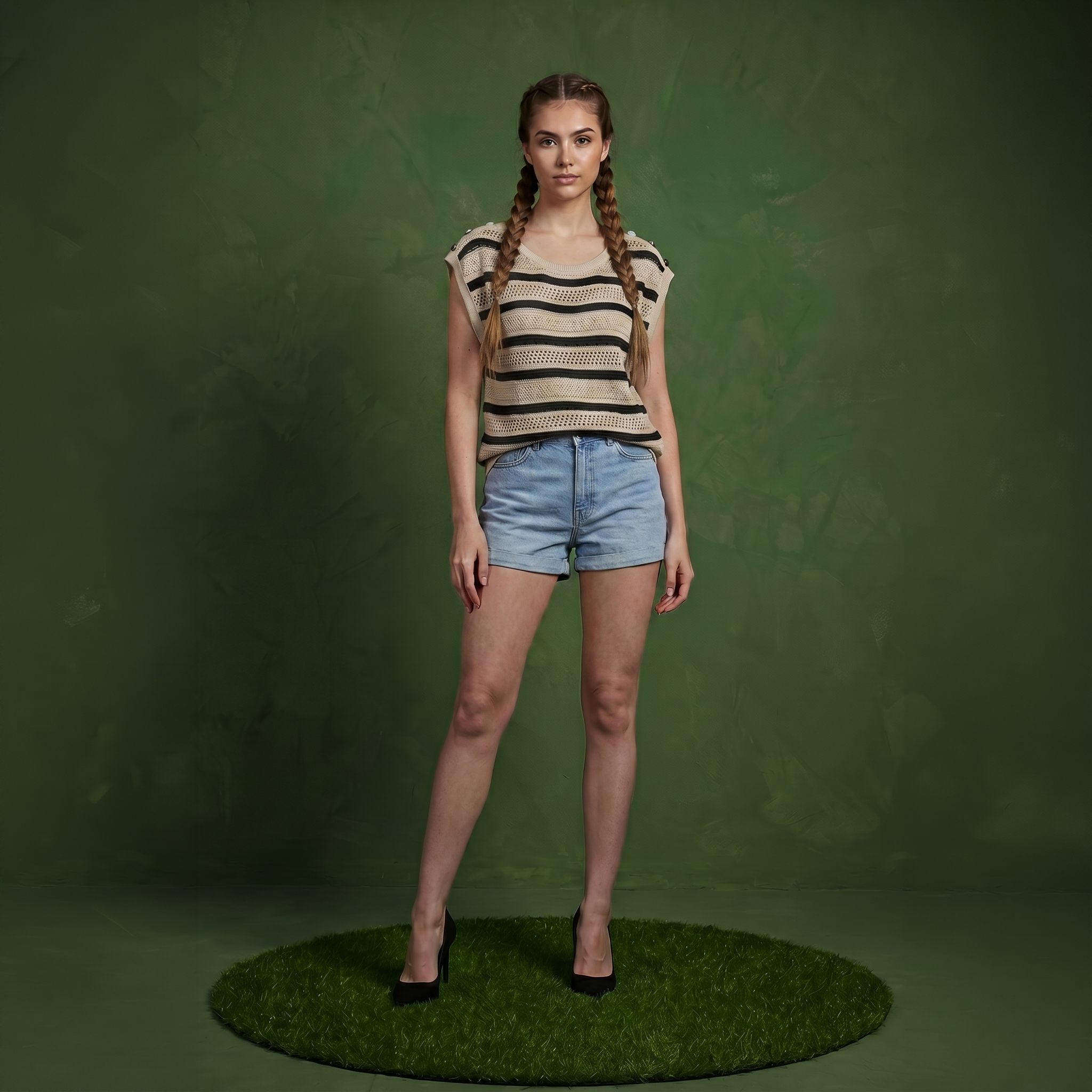Anna-Kaci Women's Short Sleeve Striped Open Knit Top with Button Shoulder Detail and Relaxed Fit