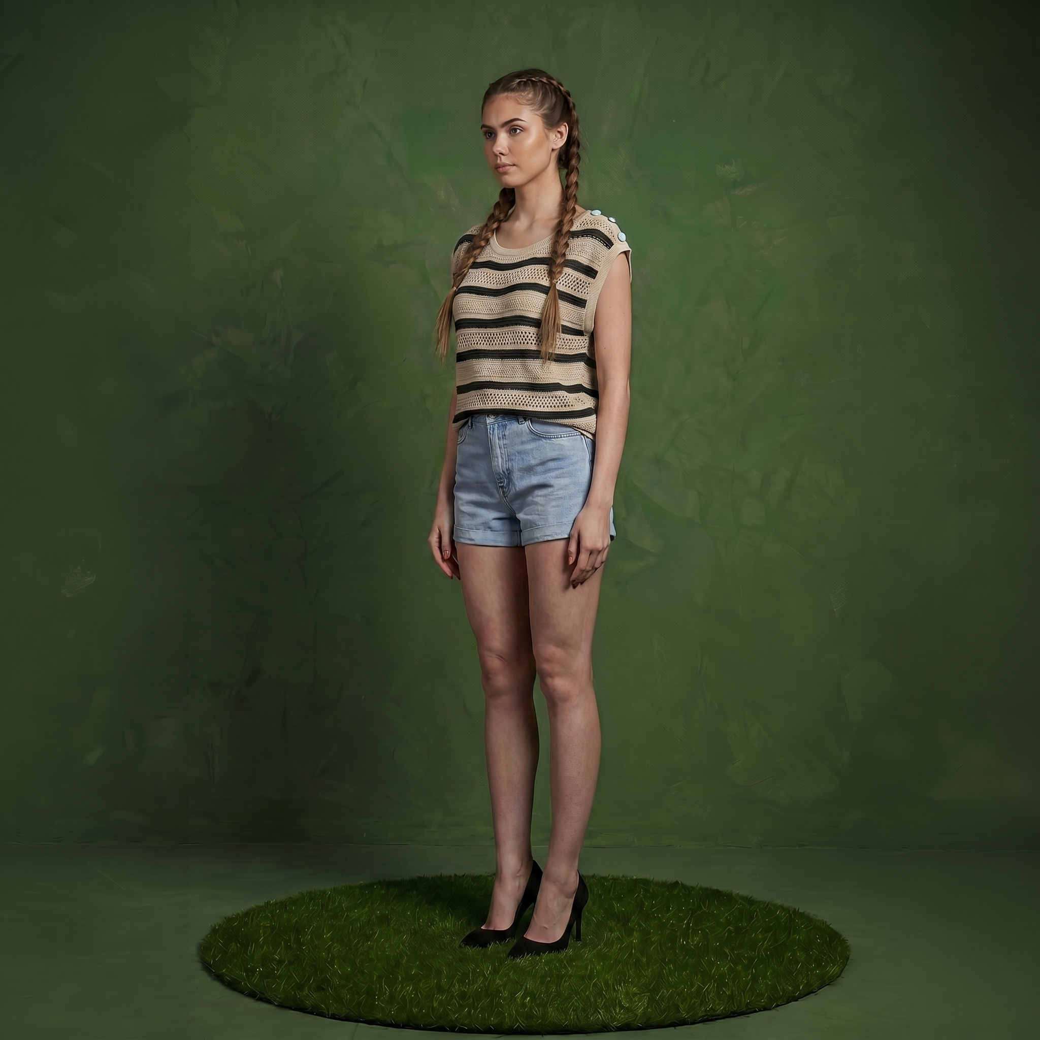 Anna-Kaci Women's Short Sleeve Striped Open Knit Top with Button Shoulder Detail and Relaxed Fit