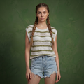 Black women's shorts with striped, knit and short sleeve