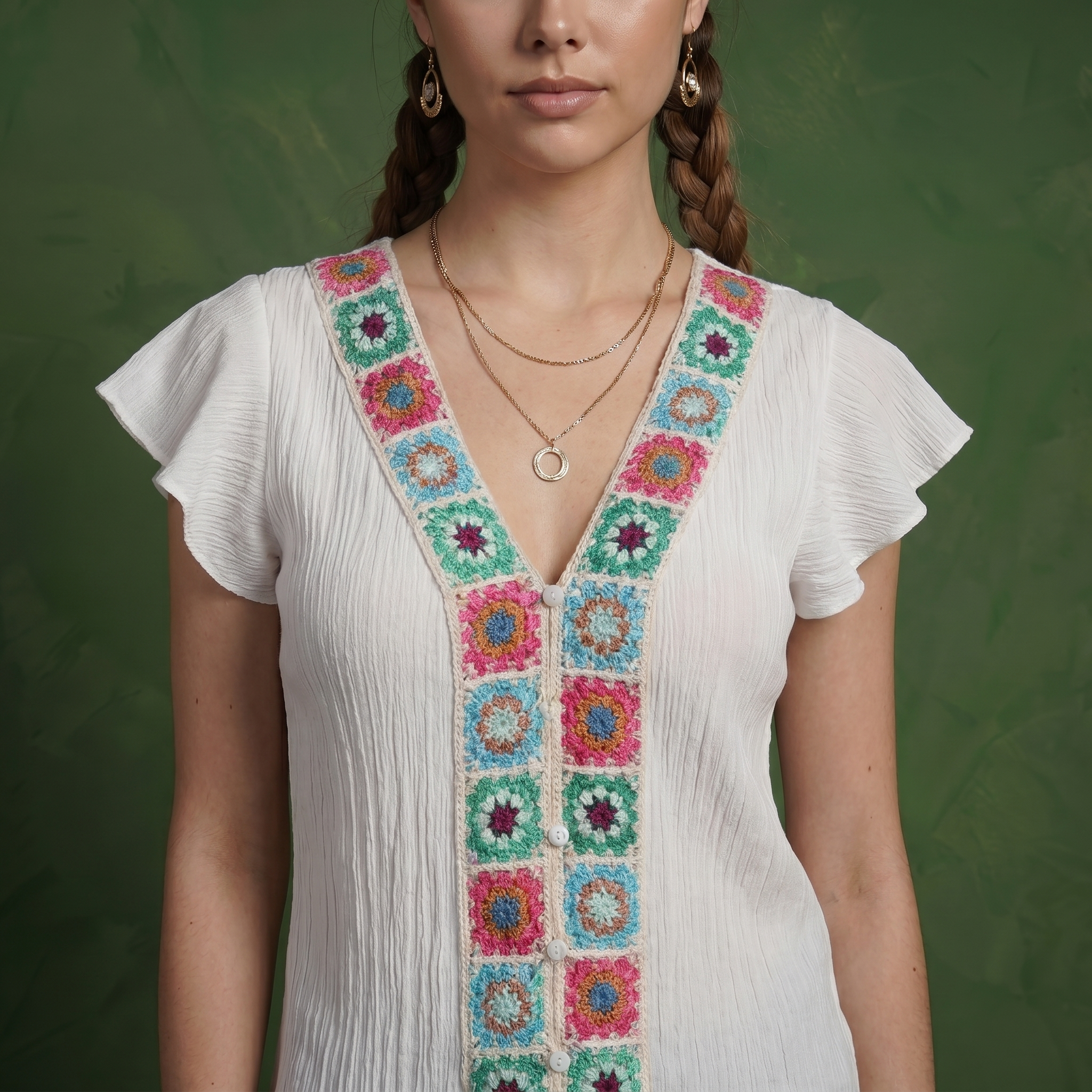 Anna-Kaci Women's Boho Embroidered V-Neck Flutter Sleeve Textured Blouse