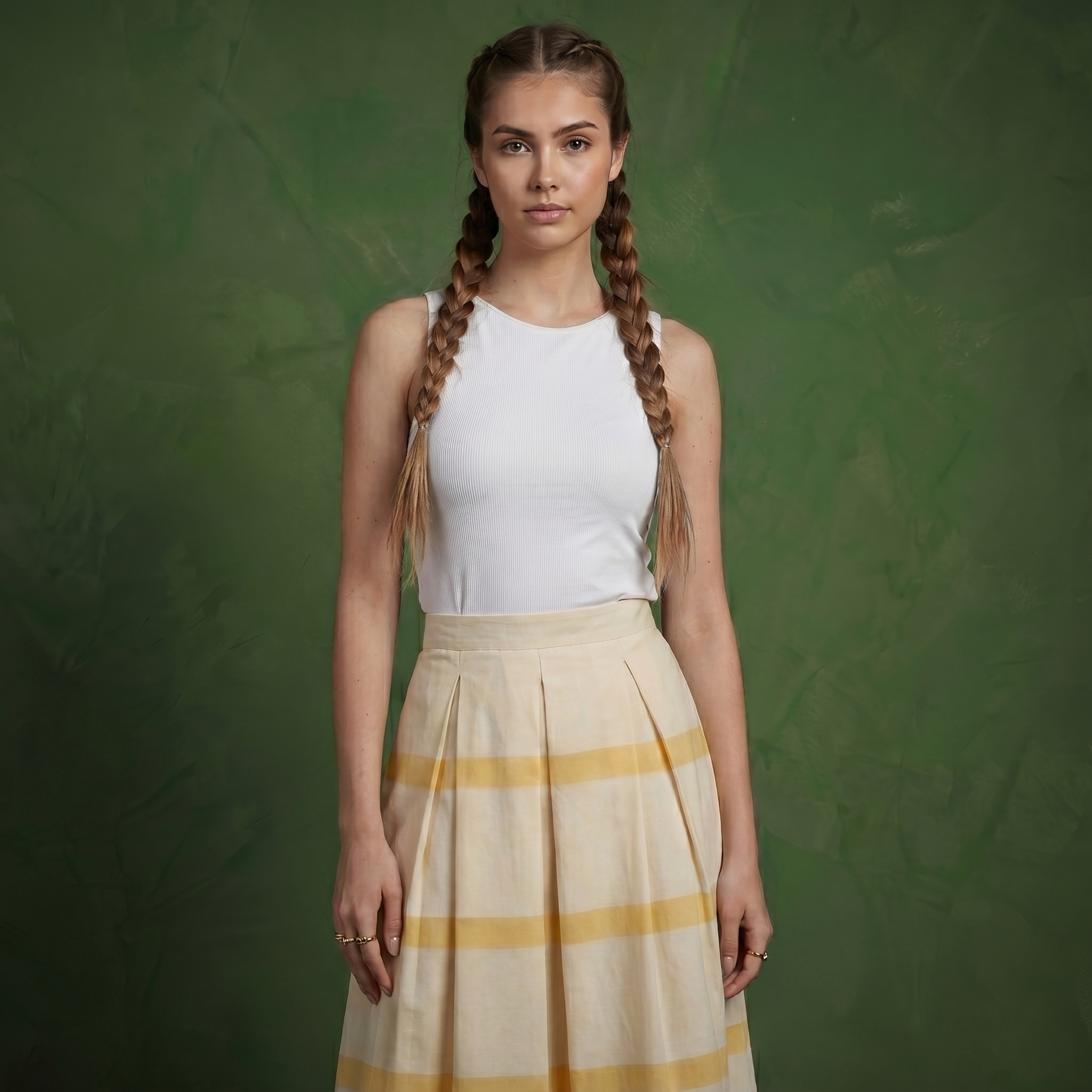 Anna-Kaci Women's Striped Maxi Skirt with Pleated Waist and A Line Silhouette