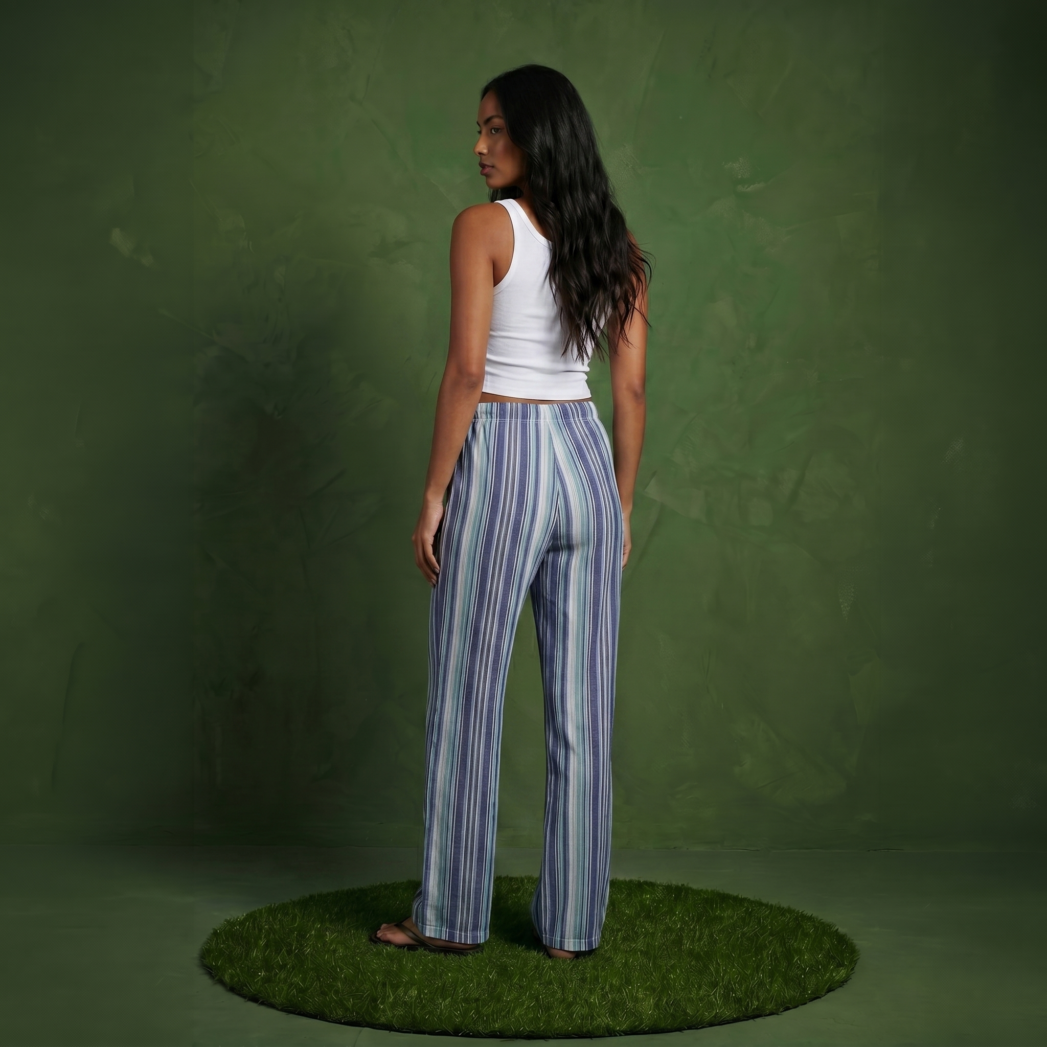 Anna-Kaci Women's Striped Wide Leg Pants with Drawstring Waist