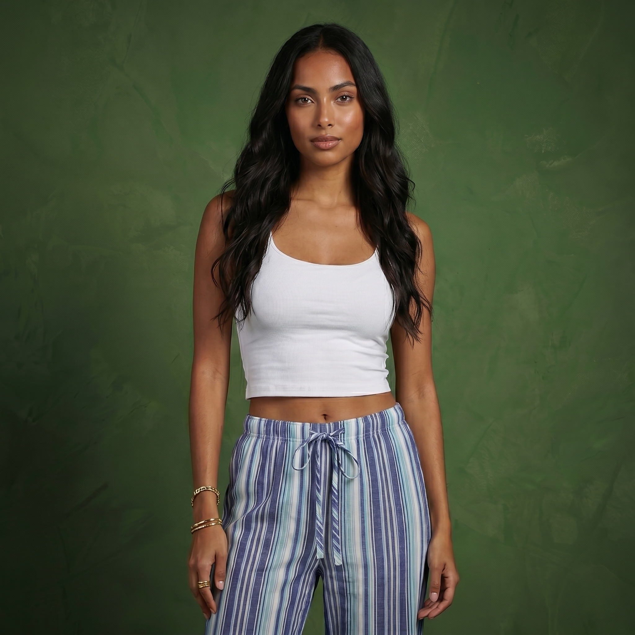 Anna-Kaci Women's Striped Wide Leg Pants with Drawstring Waist