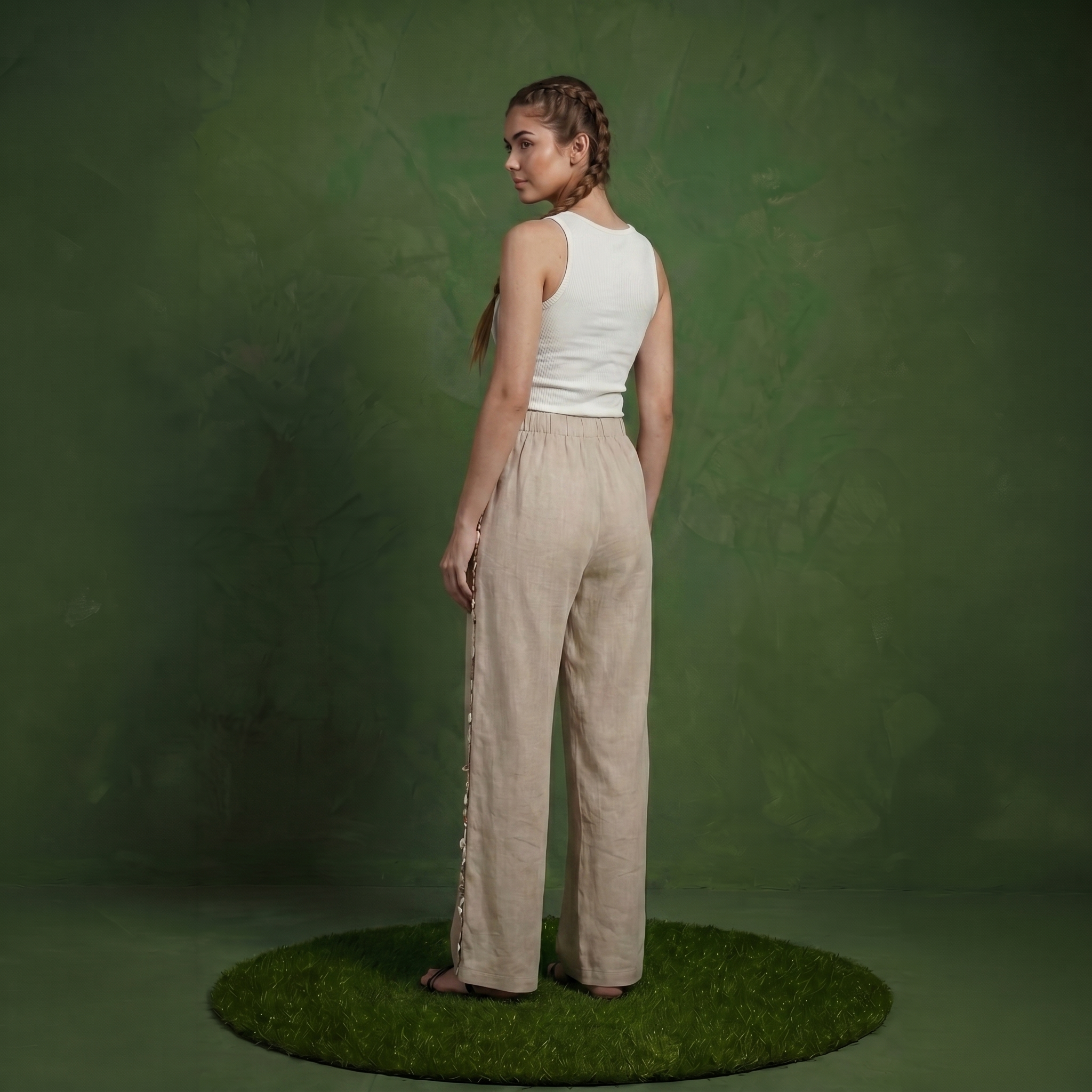 Anna-Kaci Women's Wide Leg Pants with Drawstring Waist and Side Sequin Trim