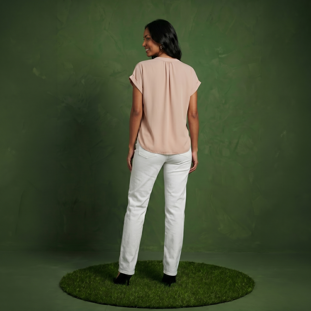 Anna-Kaci Women's Short Sleeve Blouse with Gathered V-Neckline and Rolled Cuffs