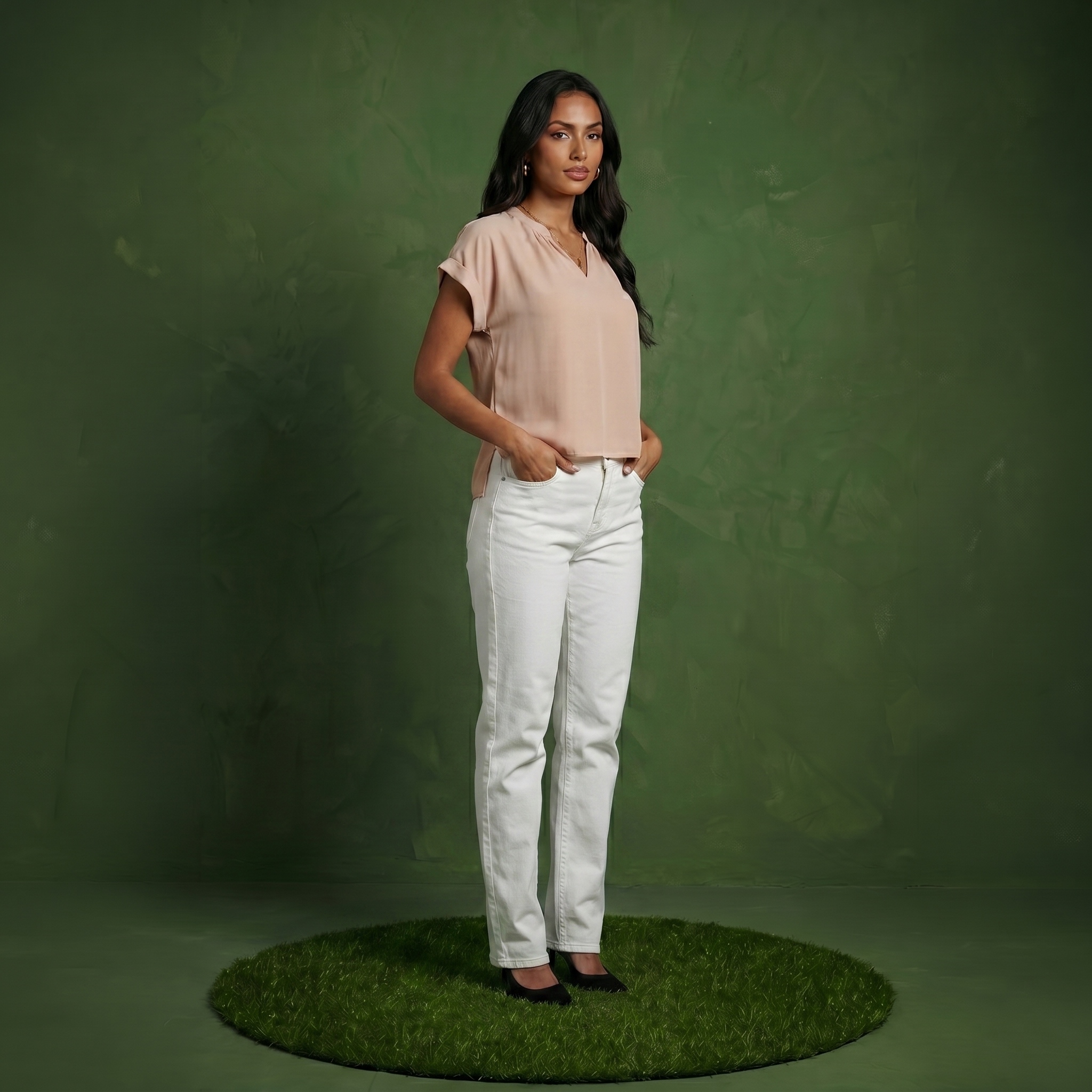 Anna-Kaci Women's Short Sleeve Blouse with Gathered V-Neckline and Rolled Cuffs