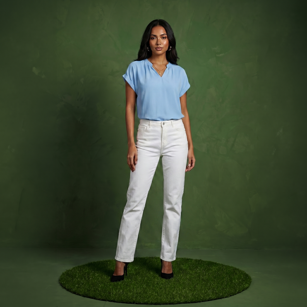 Anna-Kaci Women's Short Sleeve Blouse with Gathered V-Neckline and Rolled Cuffs