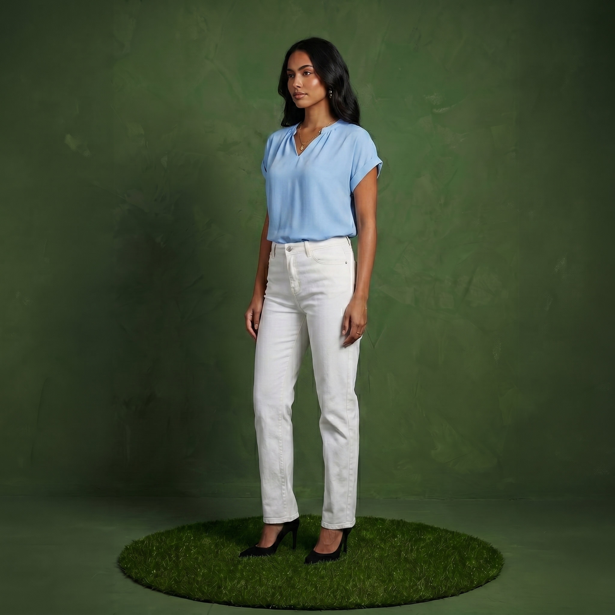 Anna-Kaci Women's Short Sleeve Blouse with Gathered V-Neckline and Rolled Cuffs