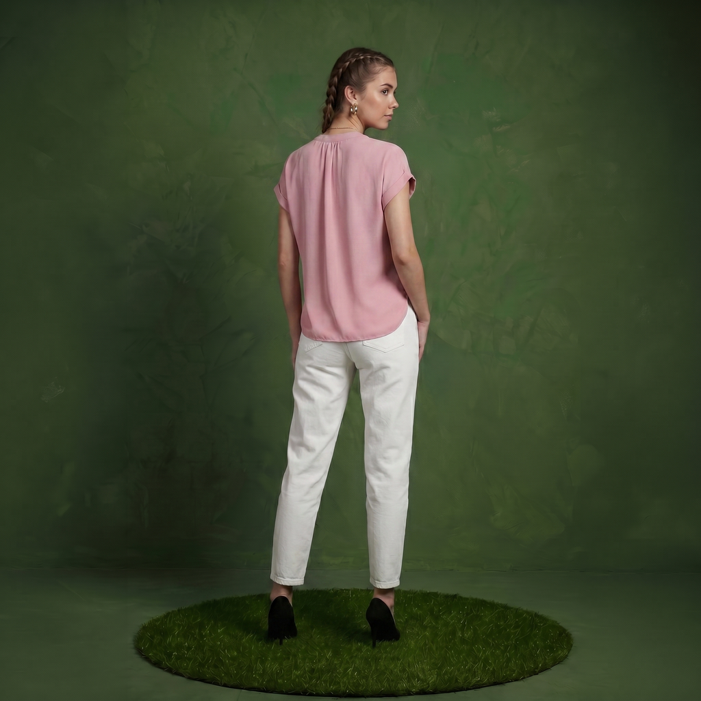 Anna-Kaci Women's Short Sleeve Blouse with Gathered V-Neckline and Rolled Cuffs
