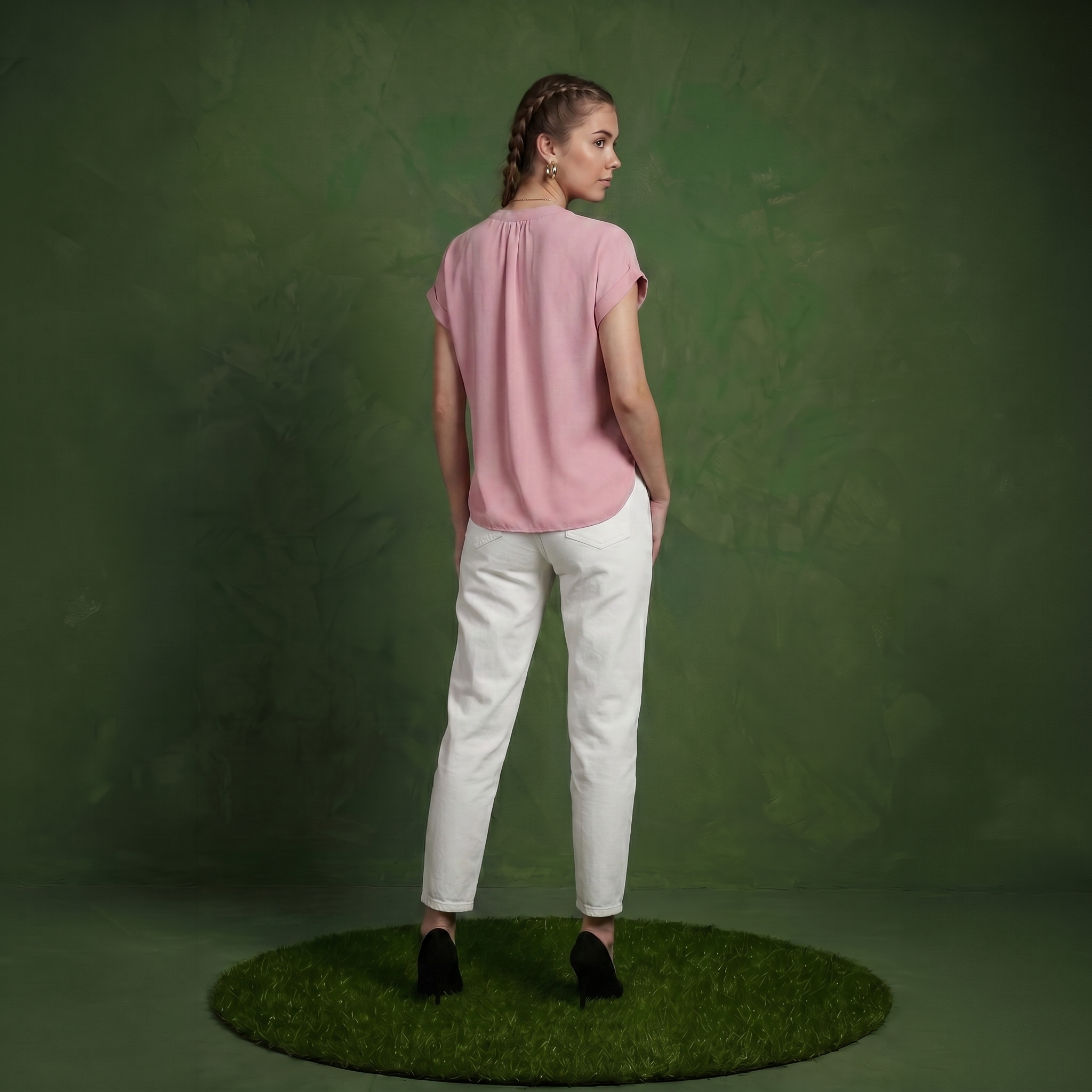 Anna-Kaci Women's Short Sleeve Blouse with Gathered V-Neckline and Rolled Cuffs