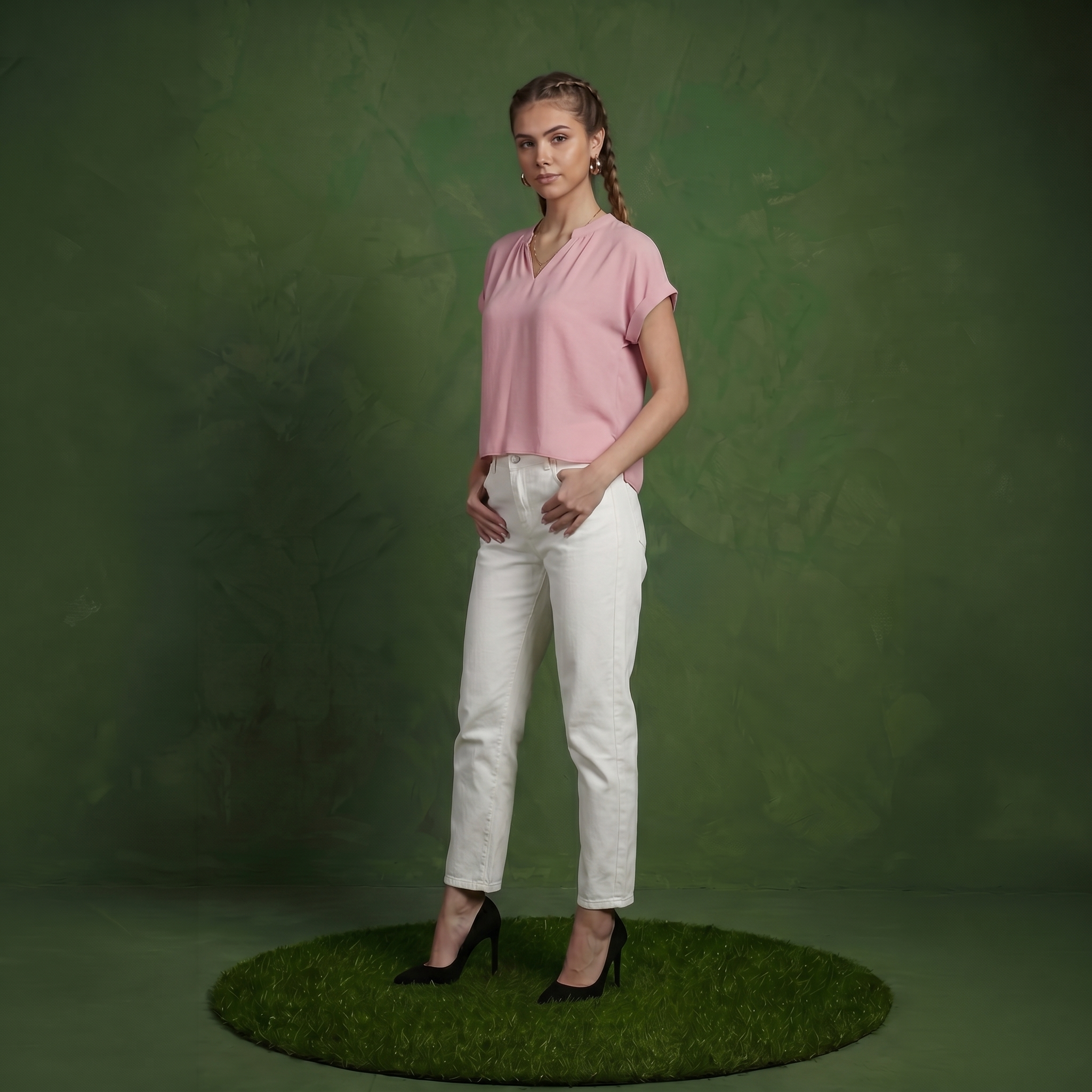 Anna-Kaci Women's Short Sleeve Blouse with Gathered V-Neckline and Rolled Cuffs