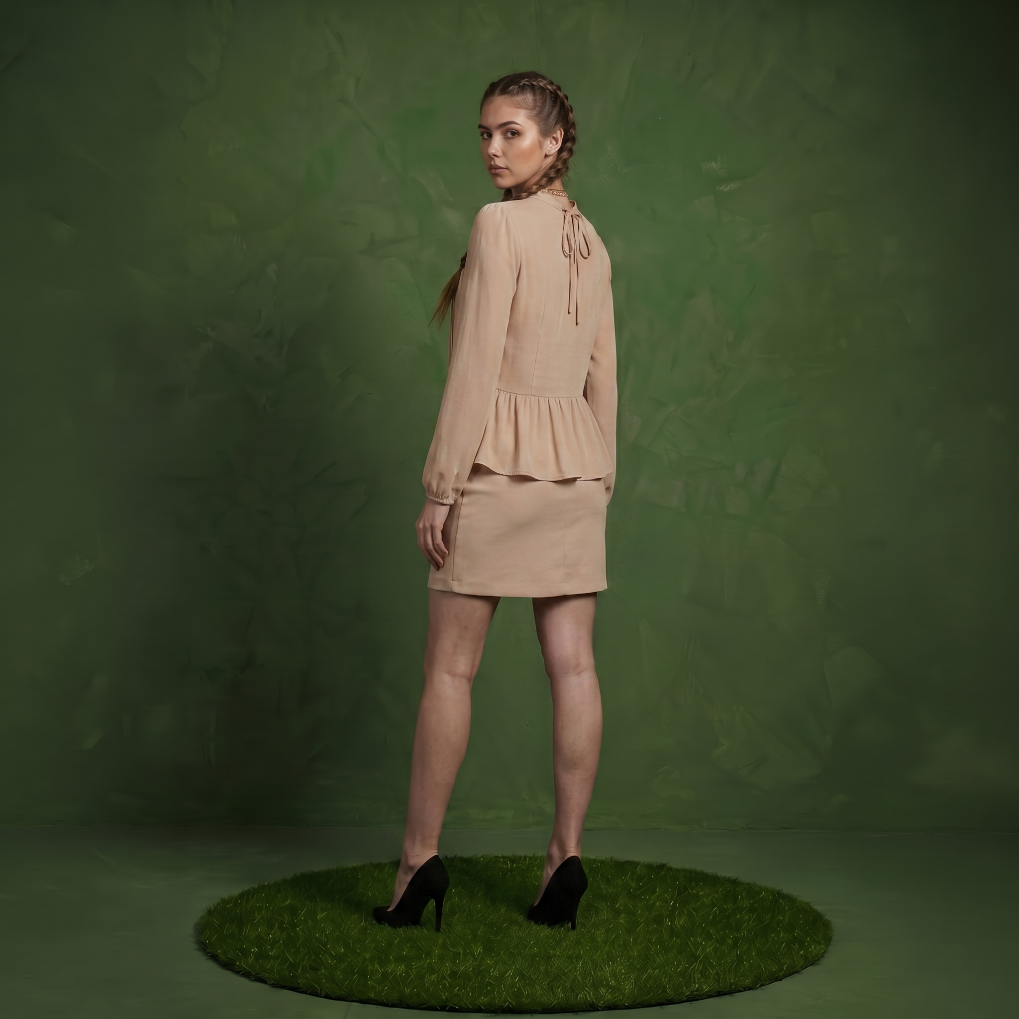 Anna-Kaci Women's Long Sleeve Button Front Peplum Blouse with V-Neckline and Gathered Waist Detail