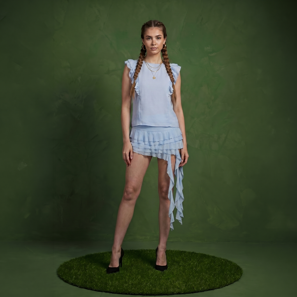 Ruffle Sleeveless Tied Open Back Blouse
