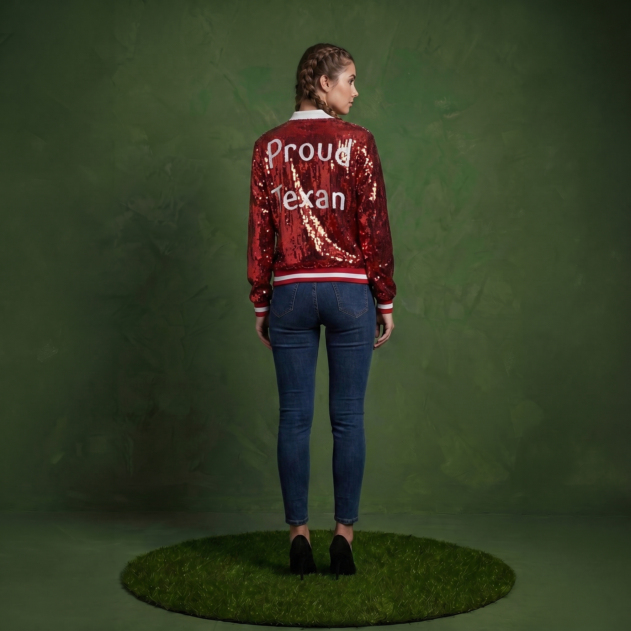 Sequin American Flag Bomber Zip-Up Jacket Flag