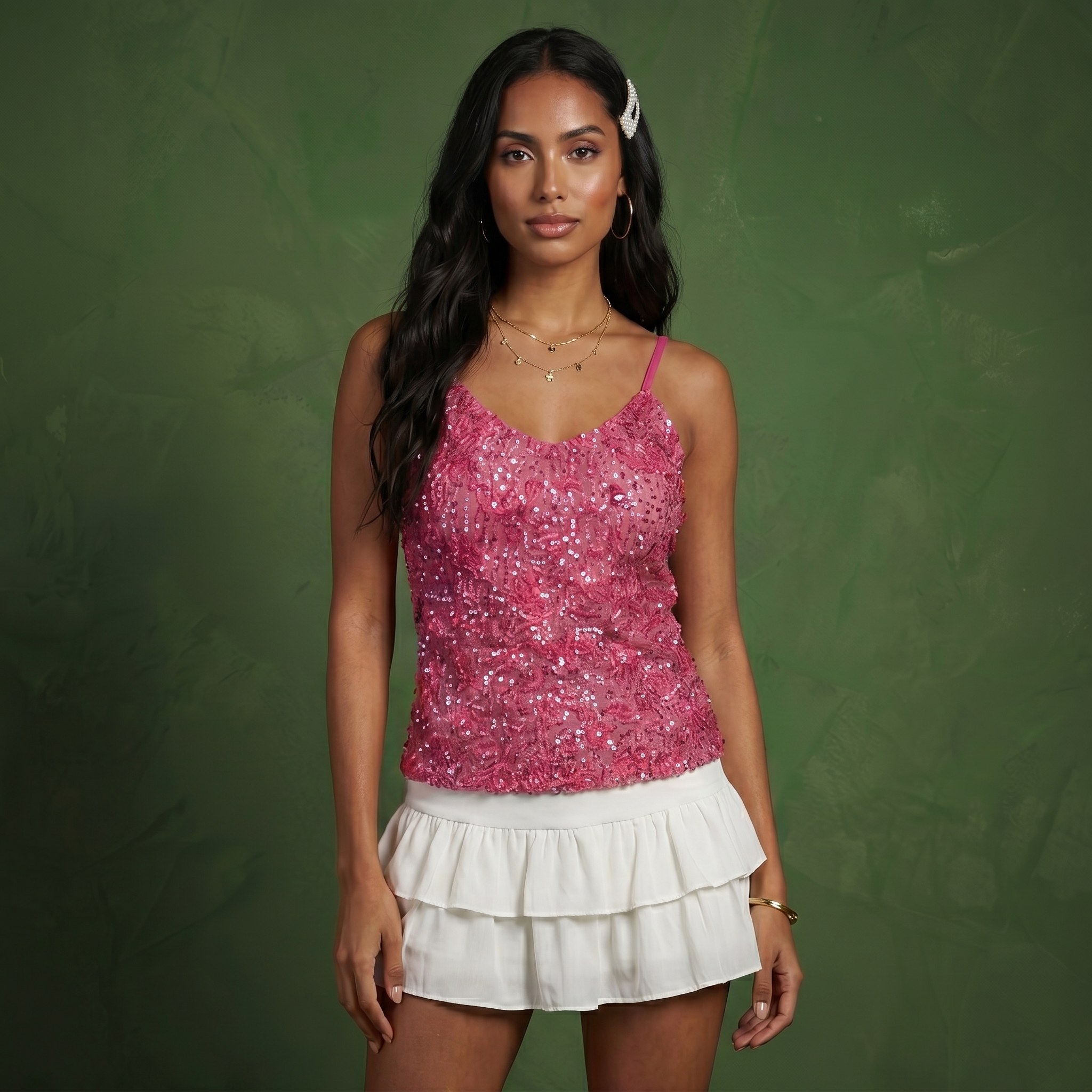 V-Neck Sparkle Spaghetti Strap Cami Tank Top