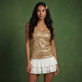 Black camisole with metallic, spaghetti strap and v neck
