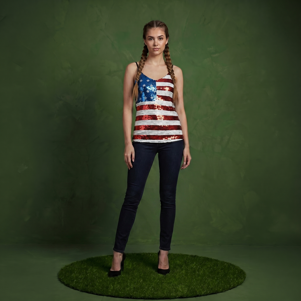 Patriotic American Sequin Camisole Top