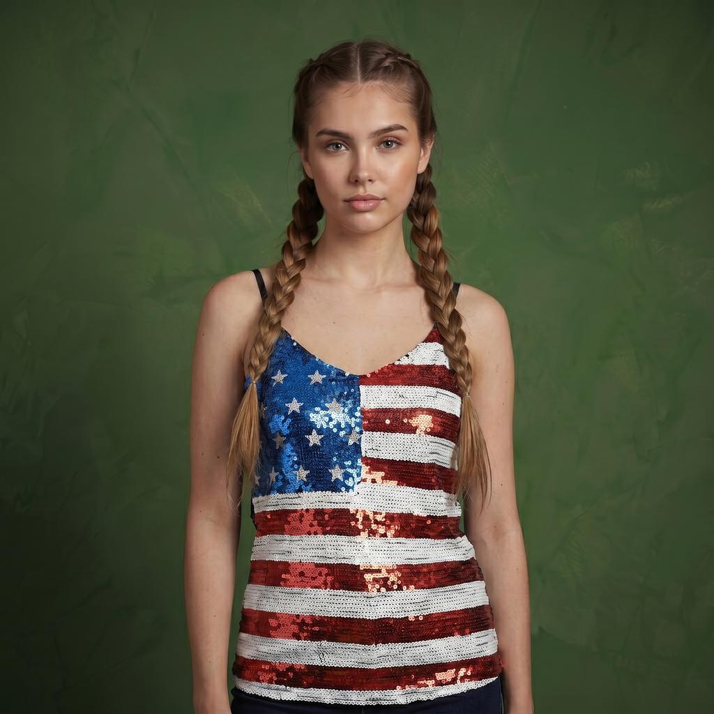 Patriotic American Sequin Camisole Top