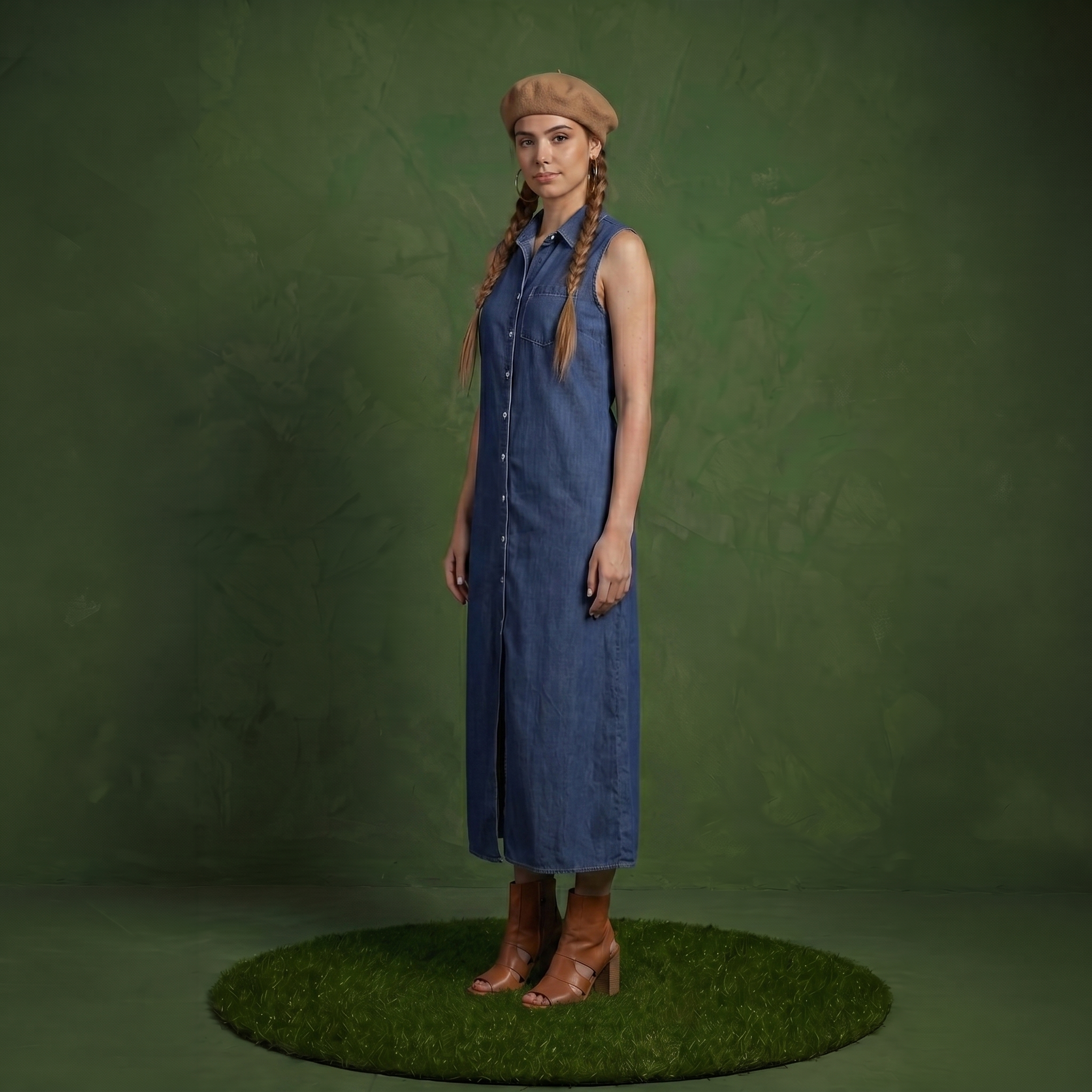 Classic Button-Down Collar Denim Shirt Dress