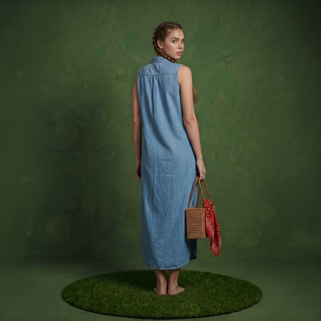 Classic Button-Down Collar Denim Shirt Dress