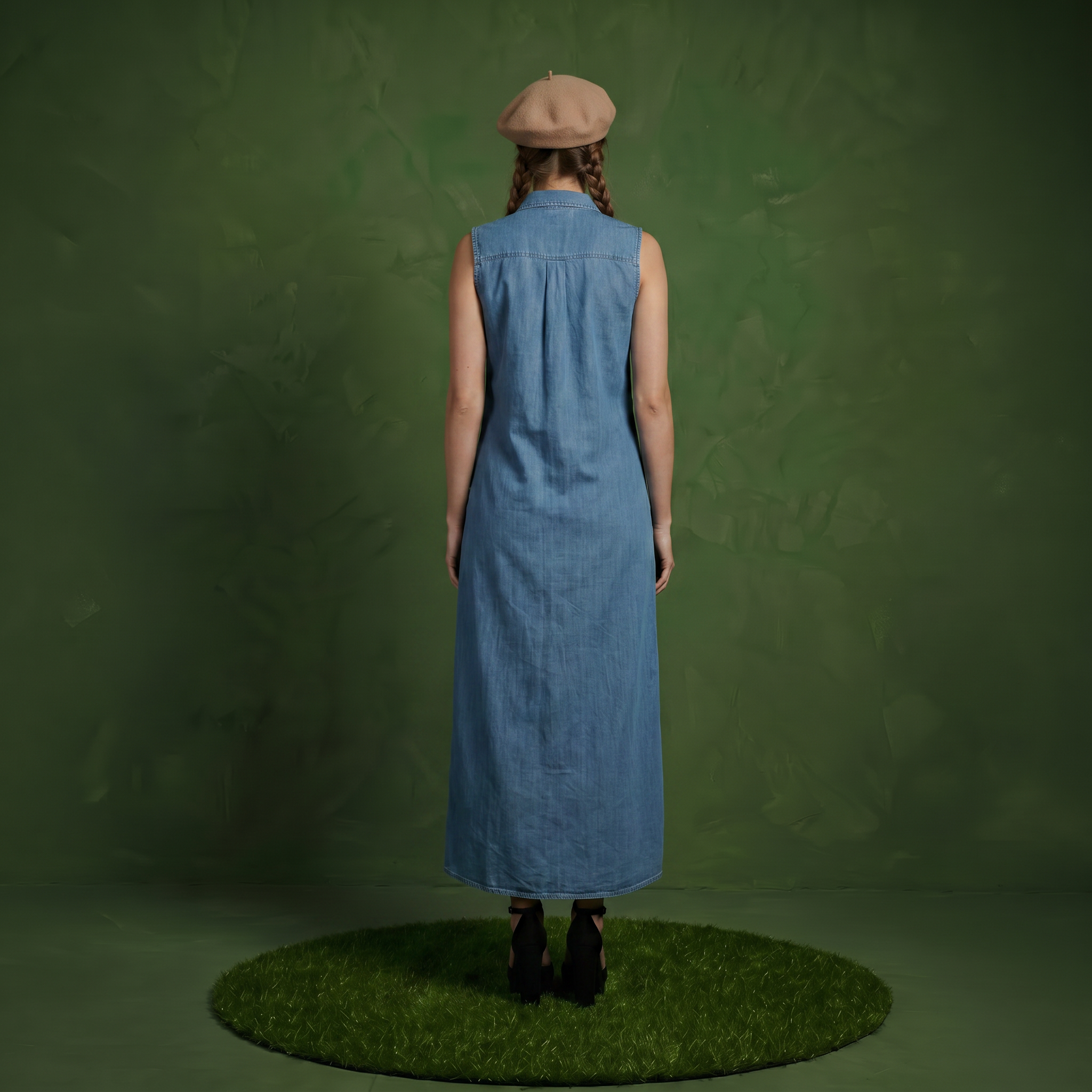 Classic Button-Down Collar Denim Shirt Dress