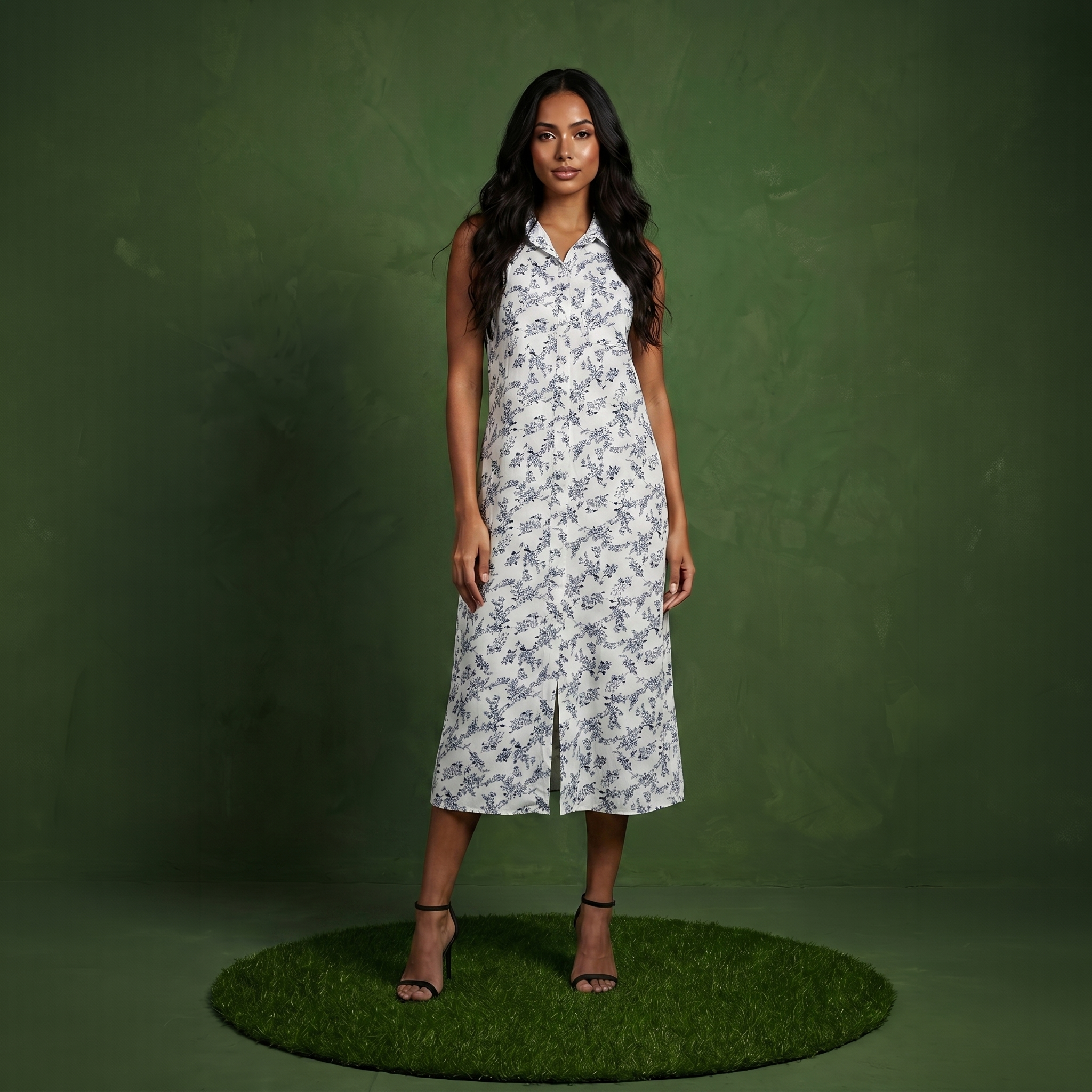 Classic Button-Down Collar Denim Shirt Dress