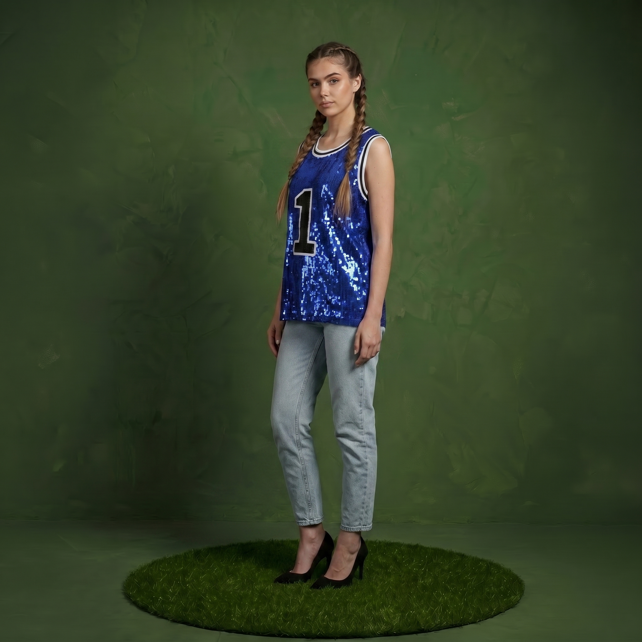 Sparkle Glitter Hip Hop Number 1 T-Shirt Top Blouse Tunic Sequins Basketball Tank Vests