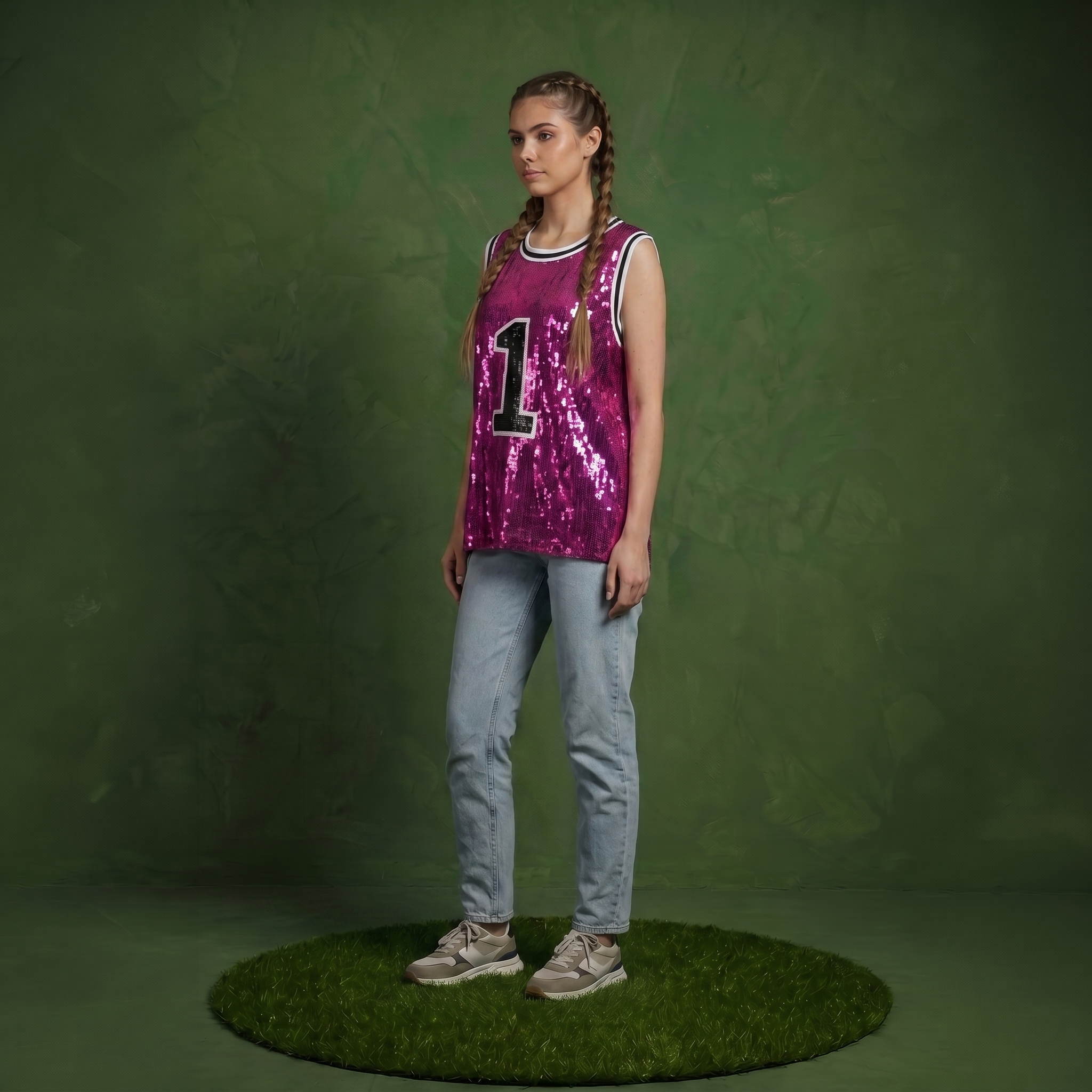 Sparkle Glitter Hip Hop Number 1 T-Shirt Top Blouse Tunic Sequins Basketball Tank Vests