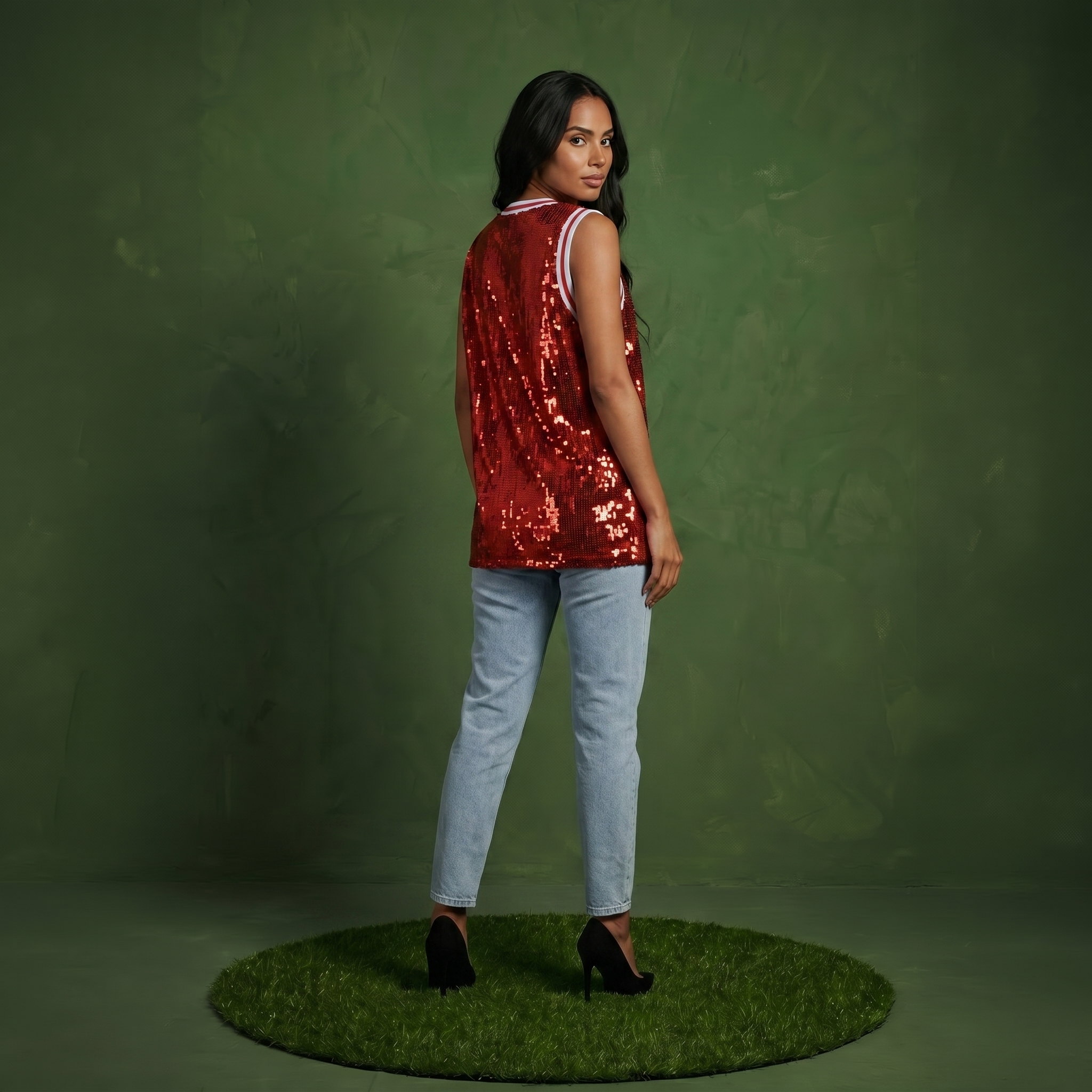 Sparkle Glitter Hip Hop Number 1 T-Shirt Top Blouse Tunic Sequins Basketball Tank Vests
